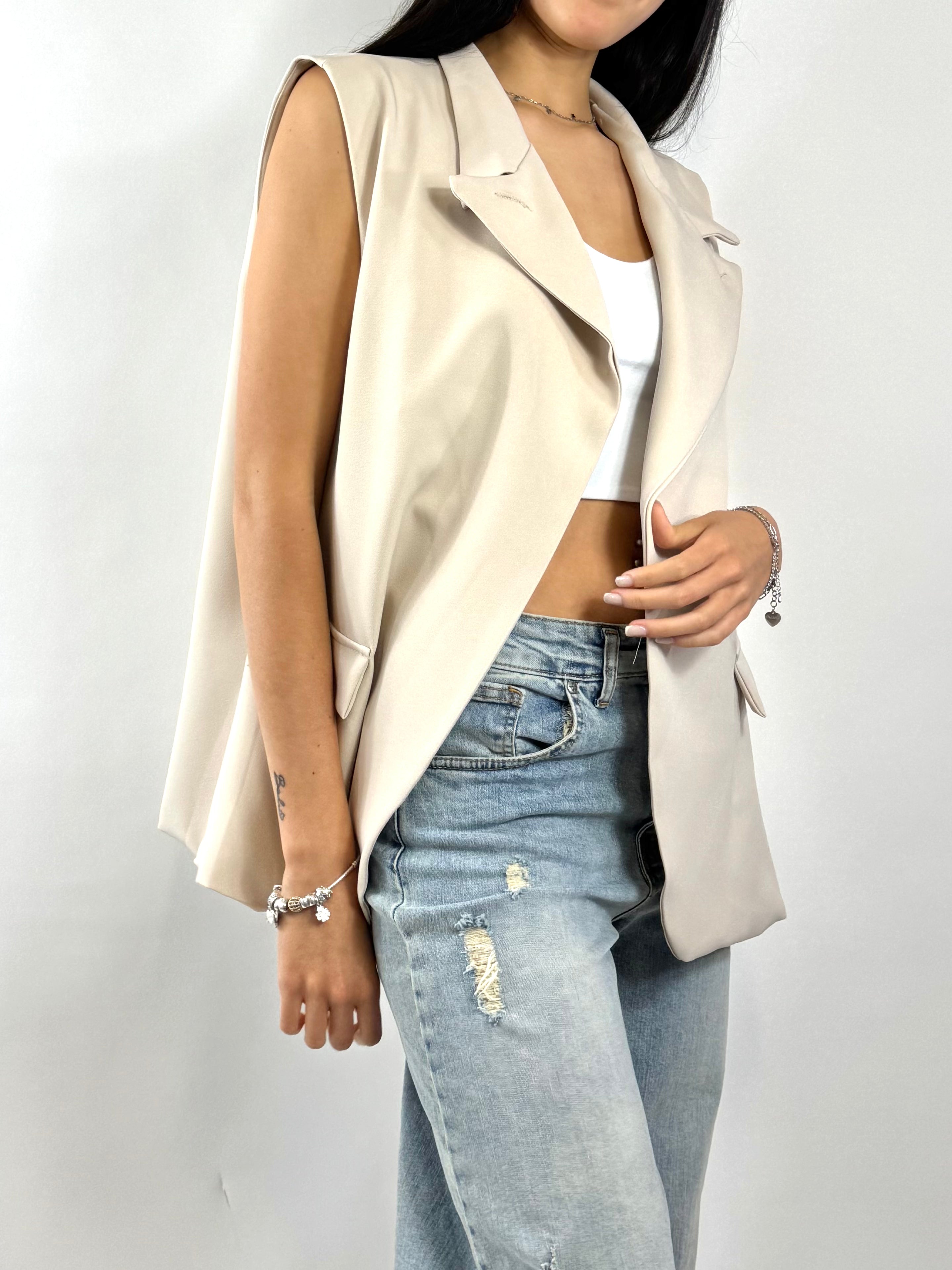 CECILE GILET COLLO ALTO BEIGE