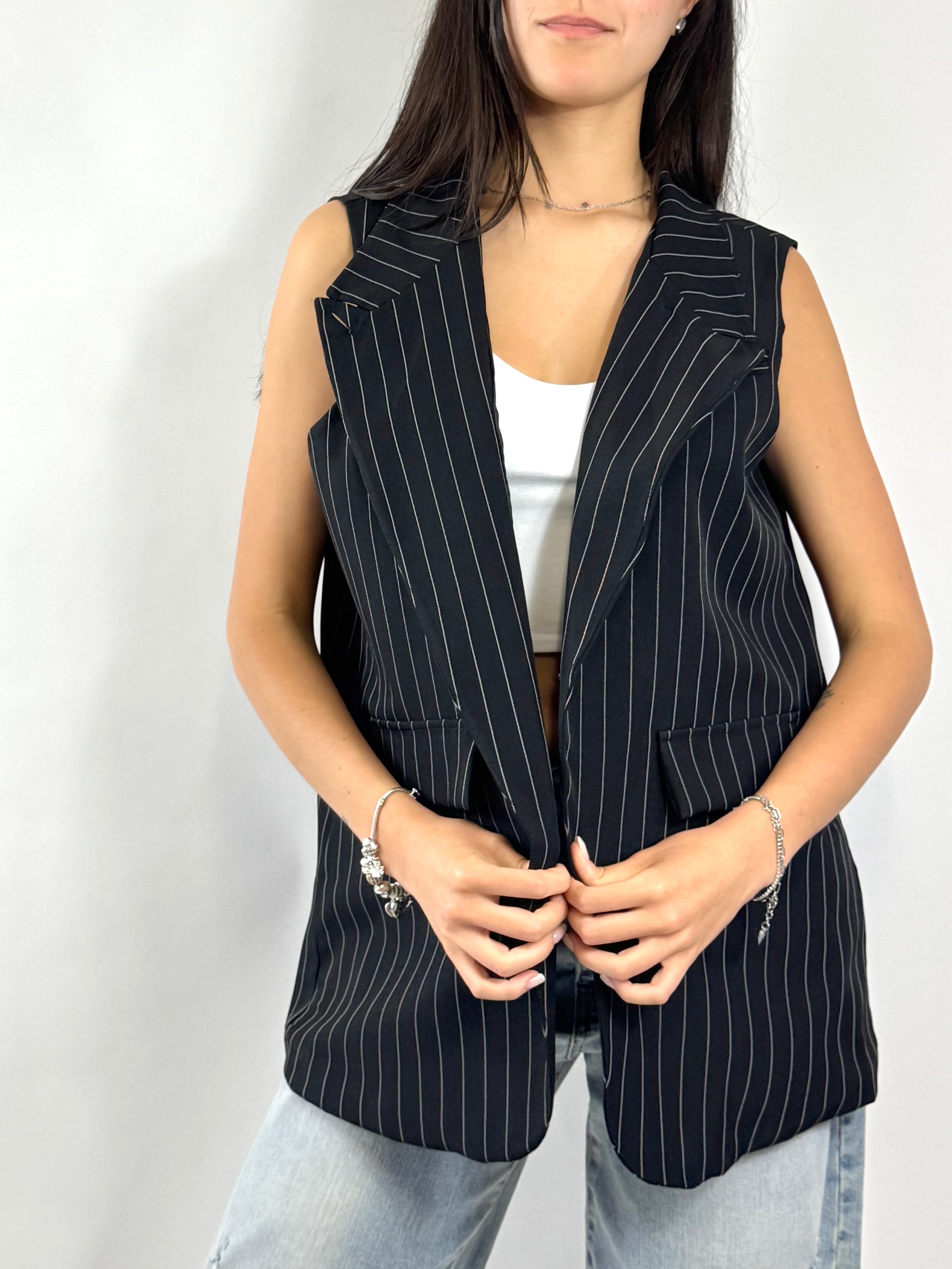 CECILE GILET GESSATO NERO