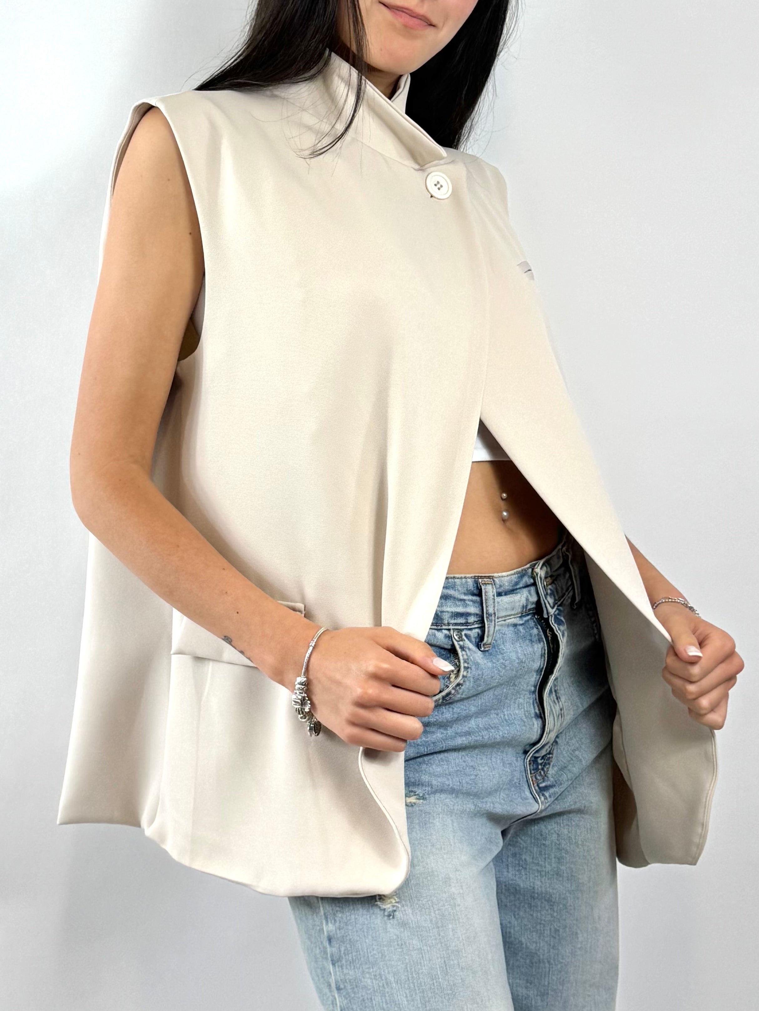 CECILE GILET COLLO ALTO BEIGE