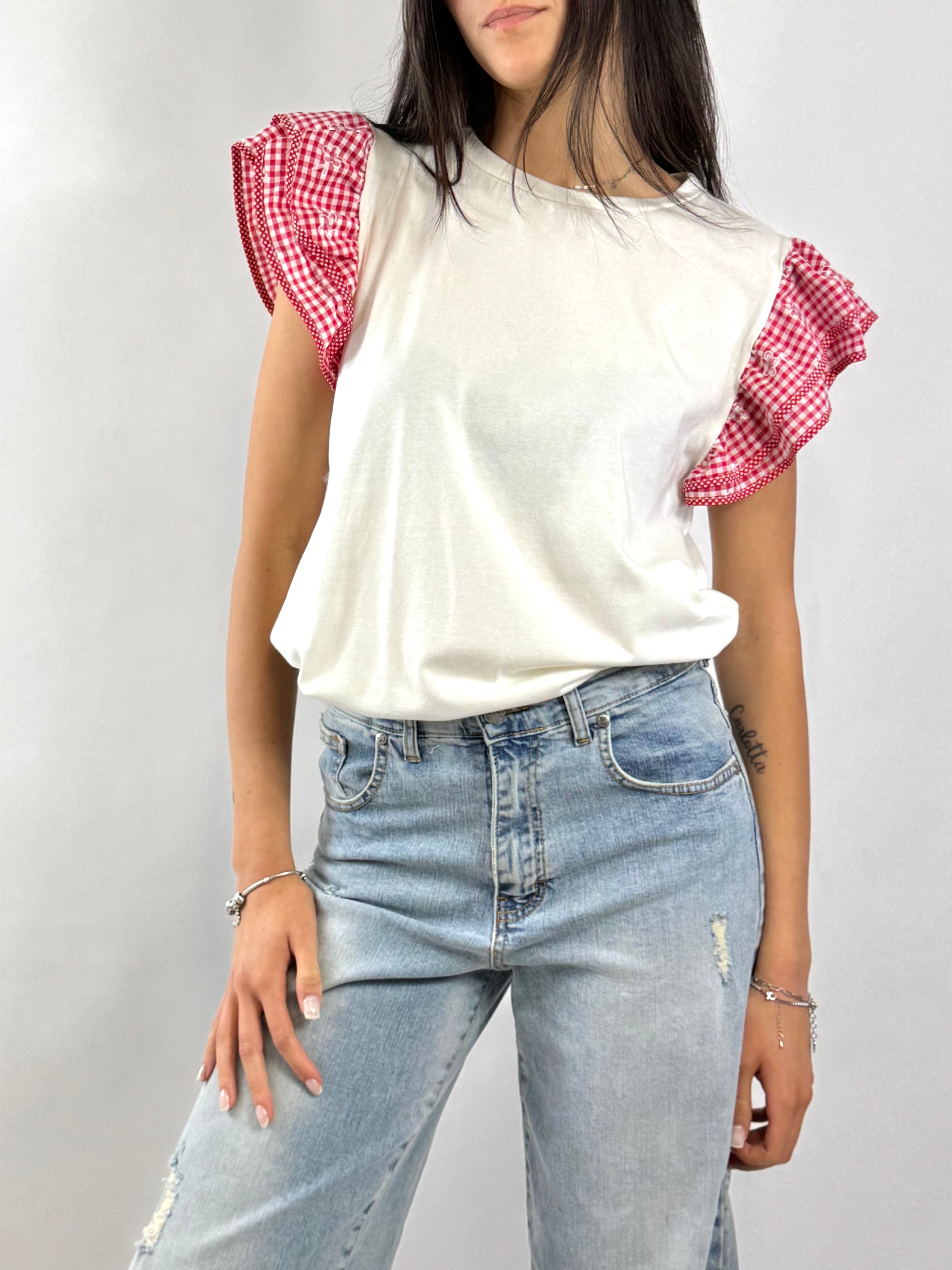 CECILE T-SHIRT ROUCHES ROSSO