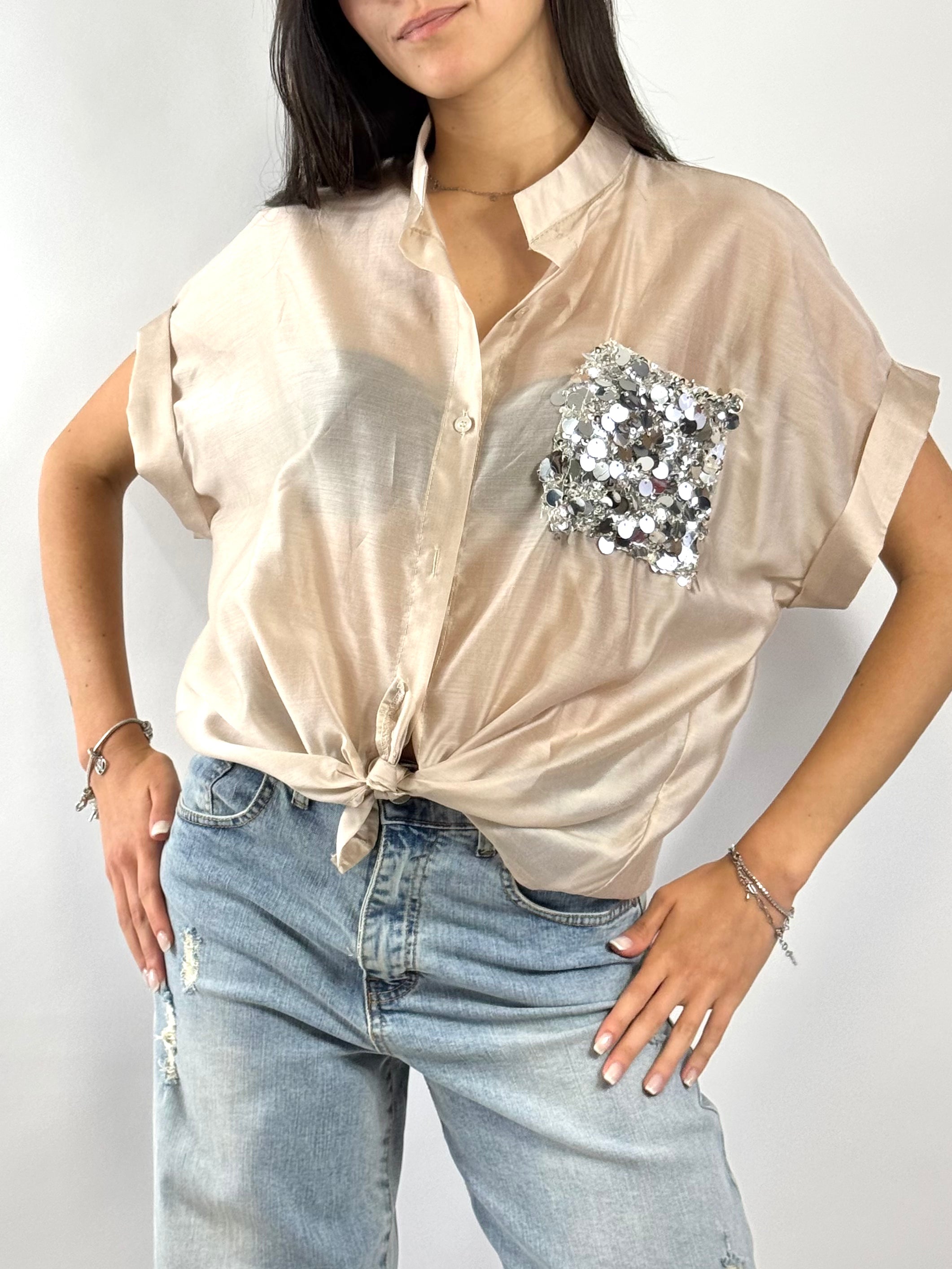 CECILE CAMICIA TASCA PAILLETTES BEIGE