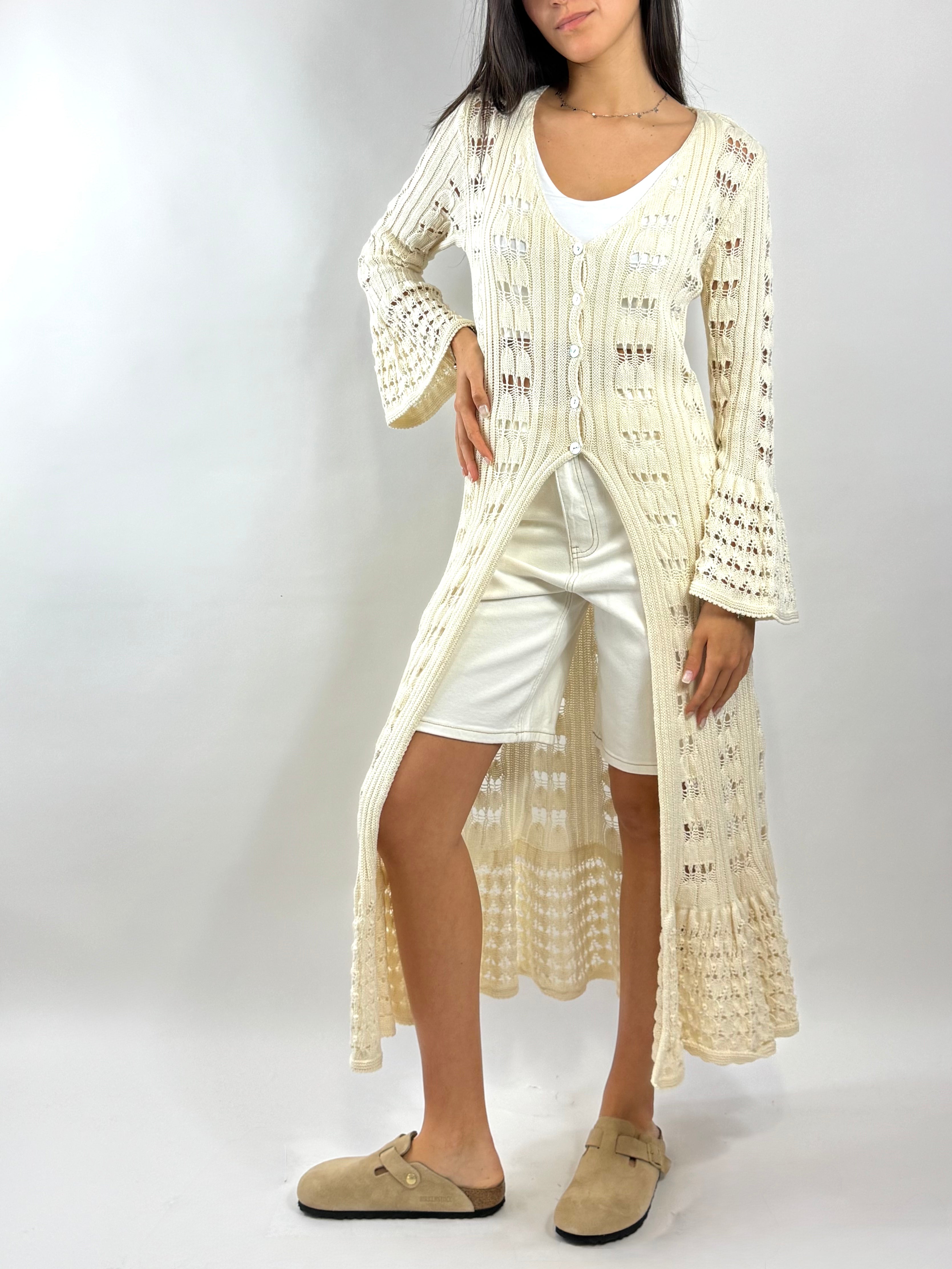 CECILE GARDIGAN LUNGO IN MAGLIA BEIGE
