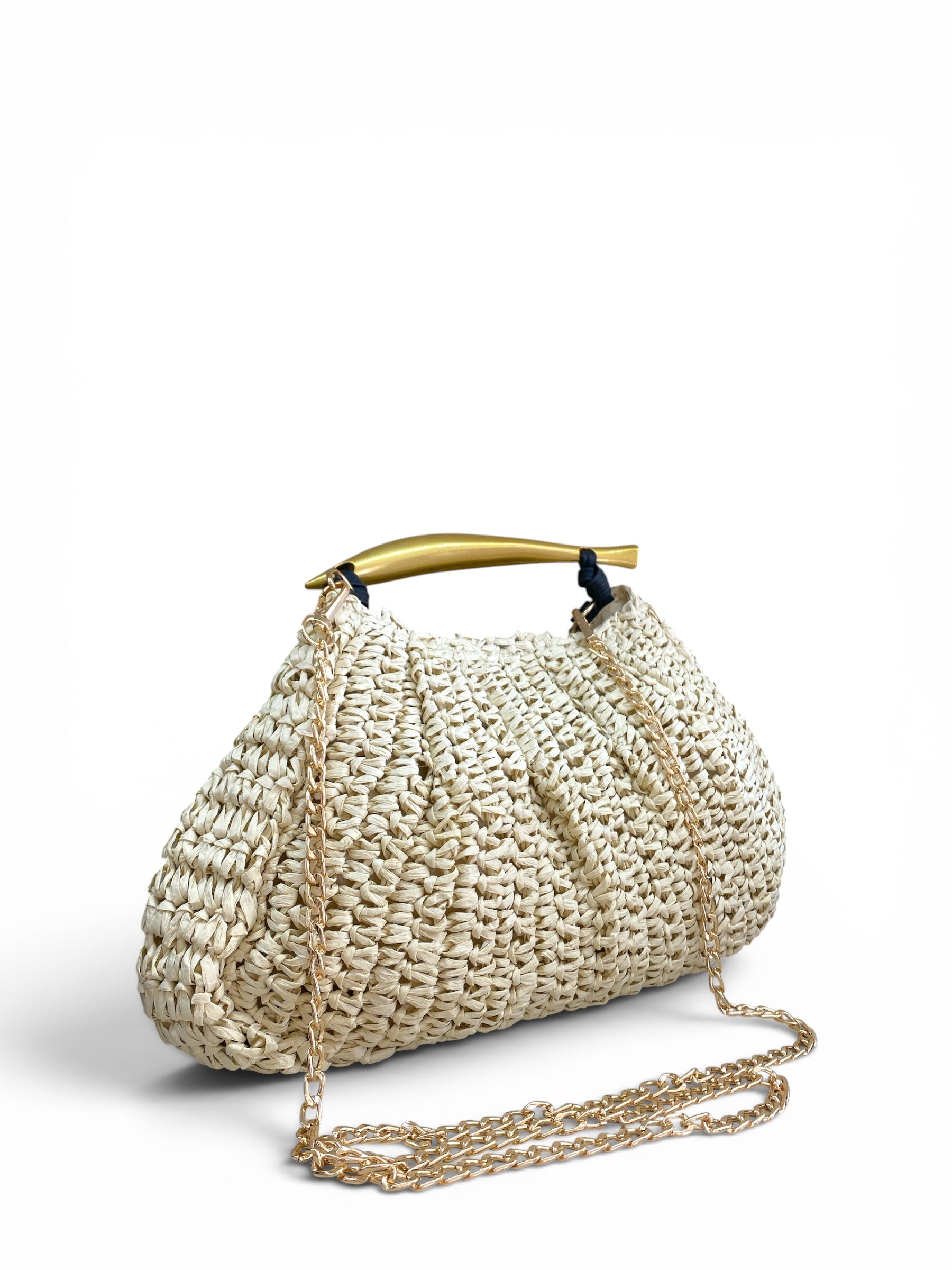 SUSY MIX POCHETTE RAFIA BEIGE CON MANICO ORO