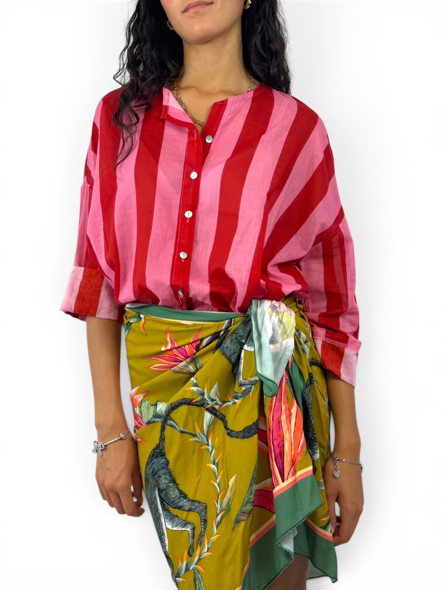 KIKISIX CAMICIA RIGHE FUCSIA