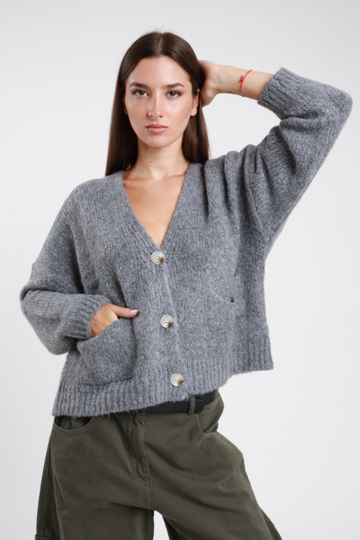 SUSY MIX CARDIGAN OVER TASCHE GRIGIO