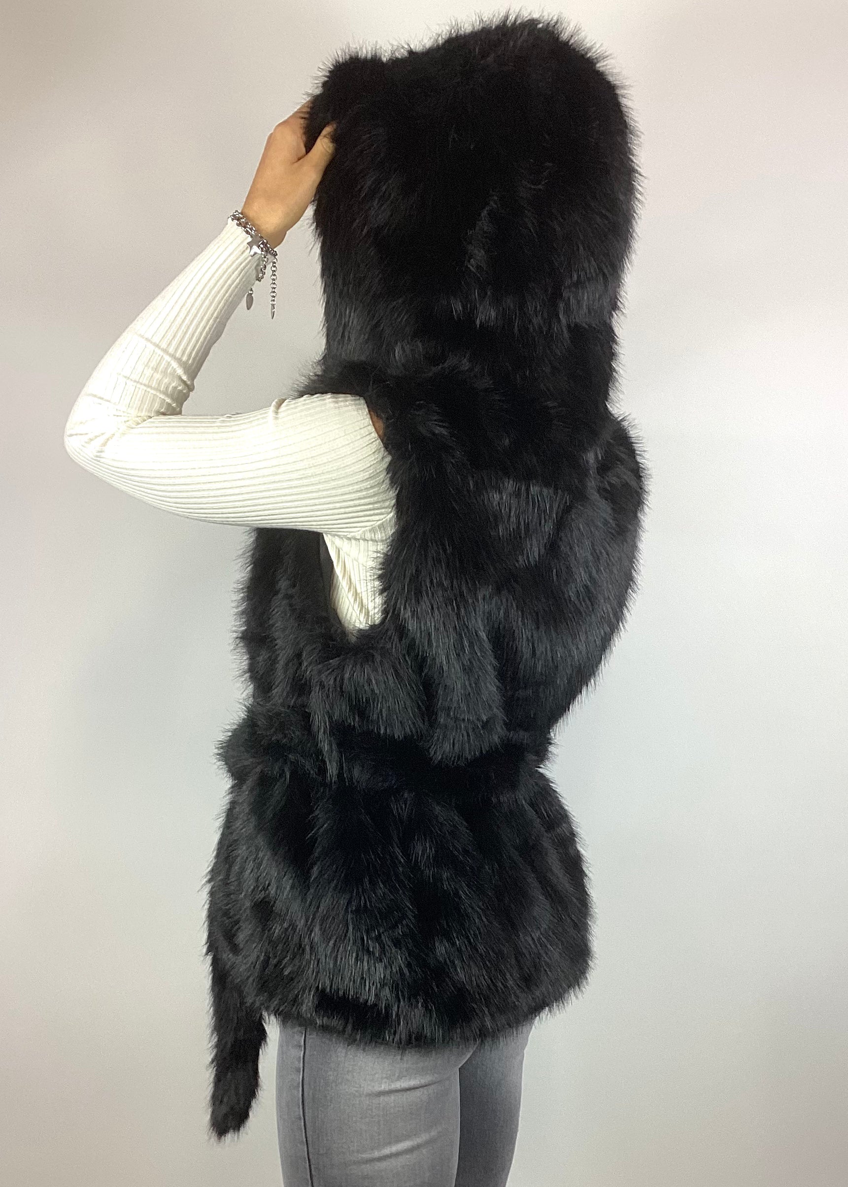 SUSY MIX GILET ECO-PELLICCIA NERO