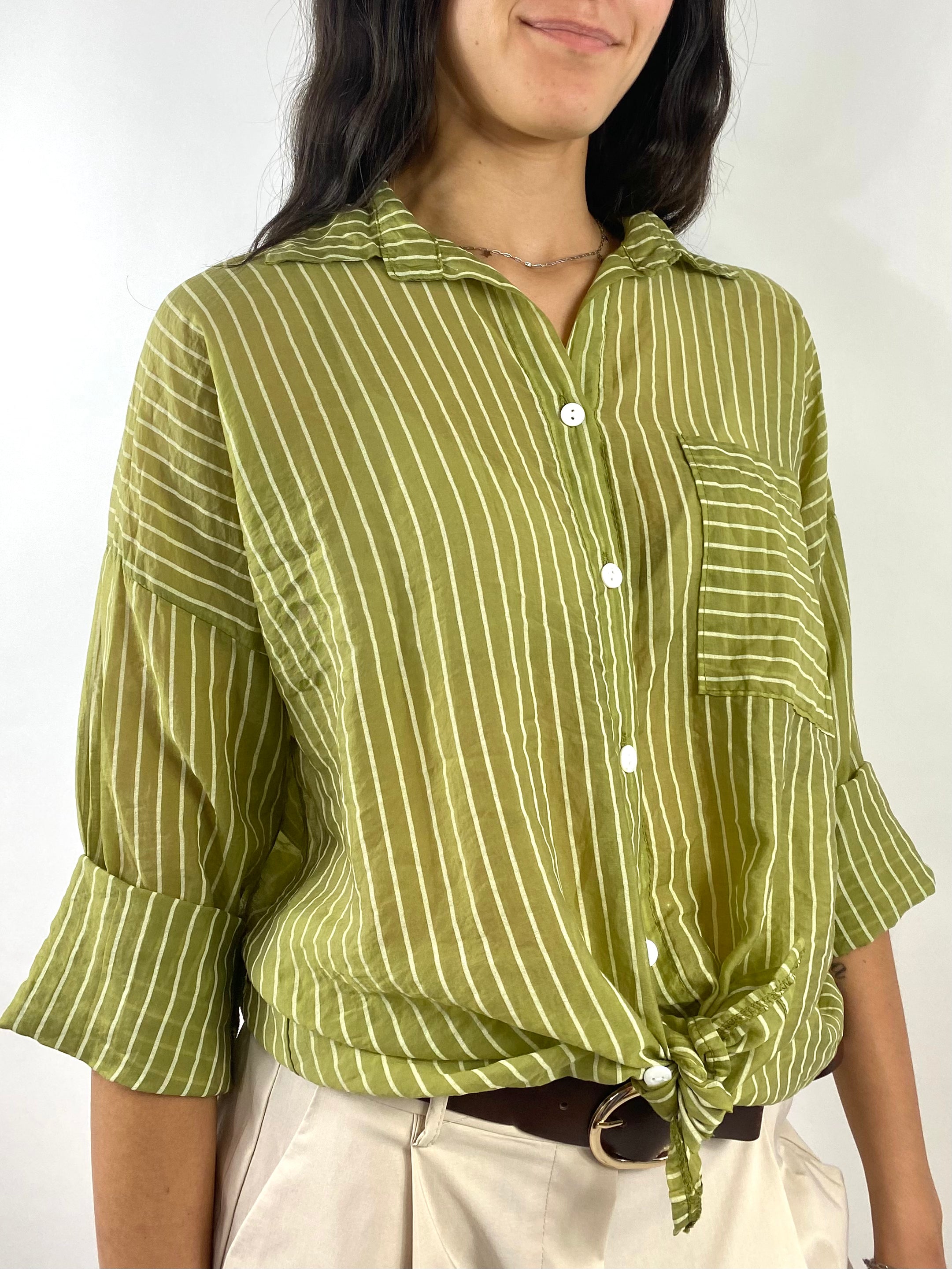 CECILE CAMICIA RIGHE VERDE OLIVA