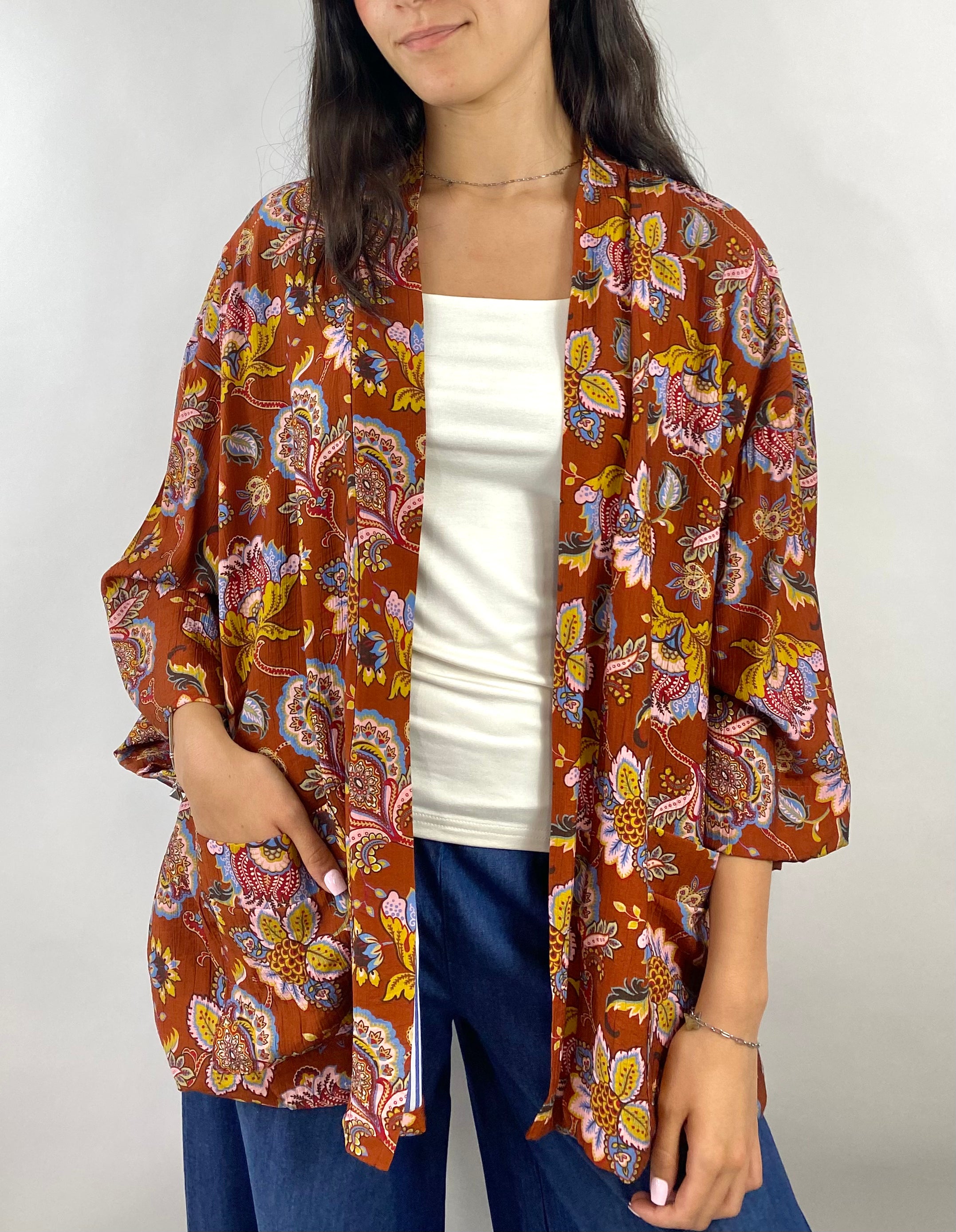CECILE GIACCA FLOREALE MARRONE
