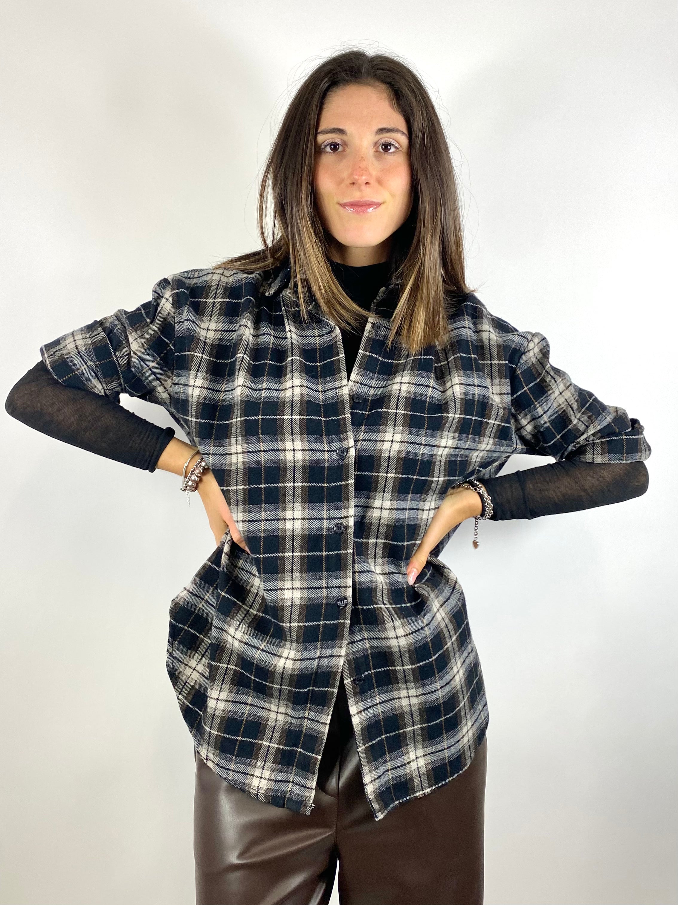 SUSY MIX CAMICIA A QUADRI NERA