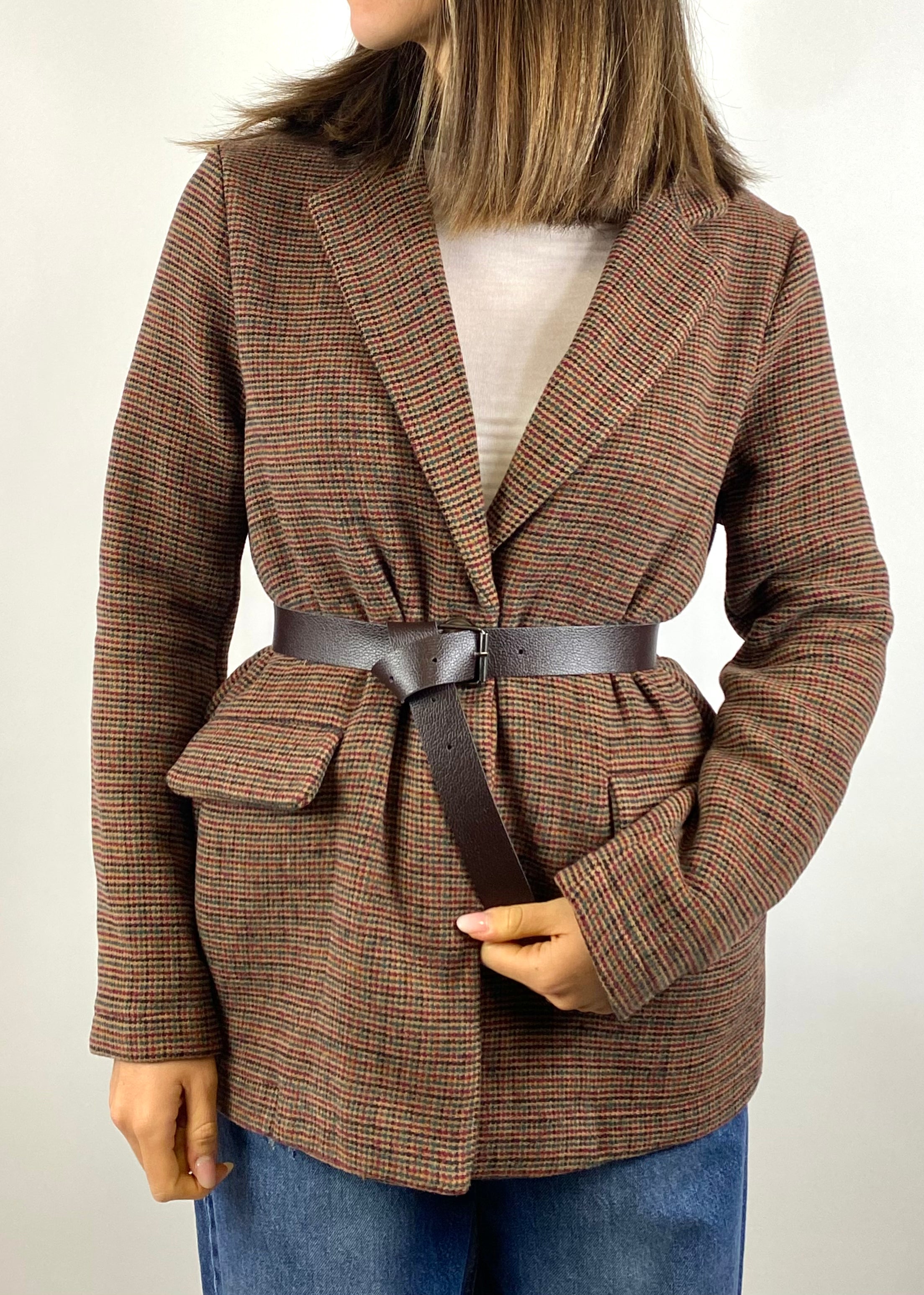 KIKISIX GIACCA MONOPETTO PIED DE POULE