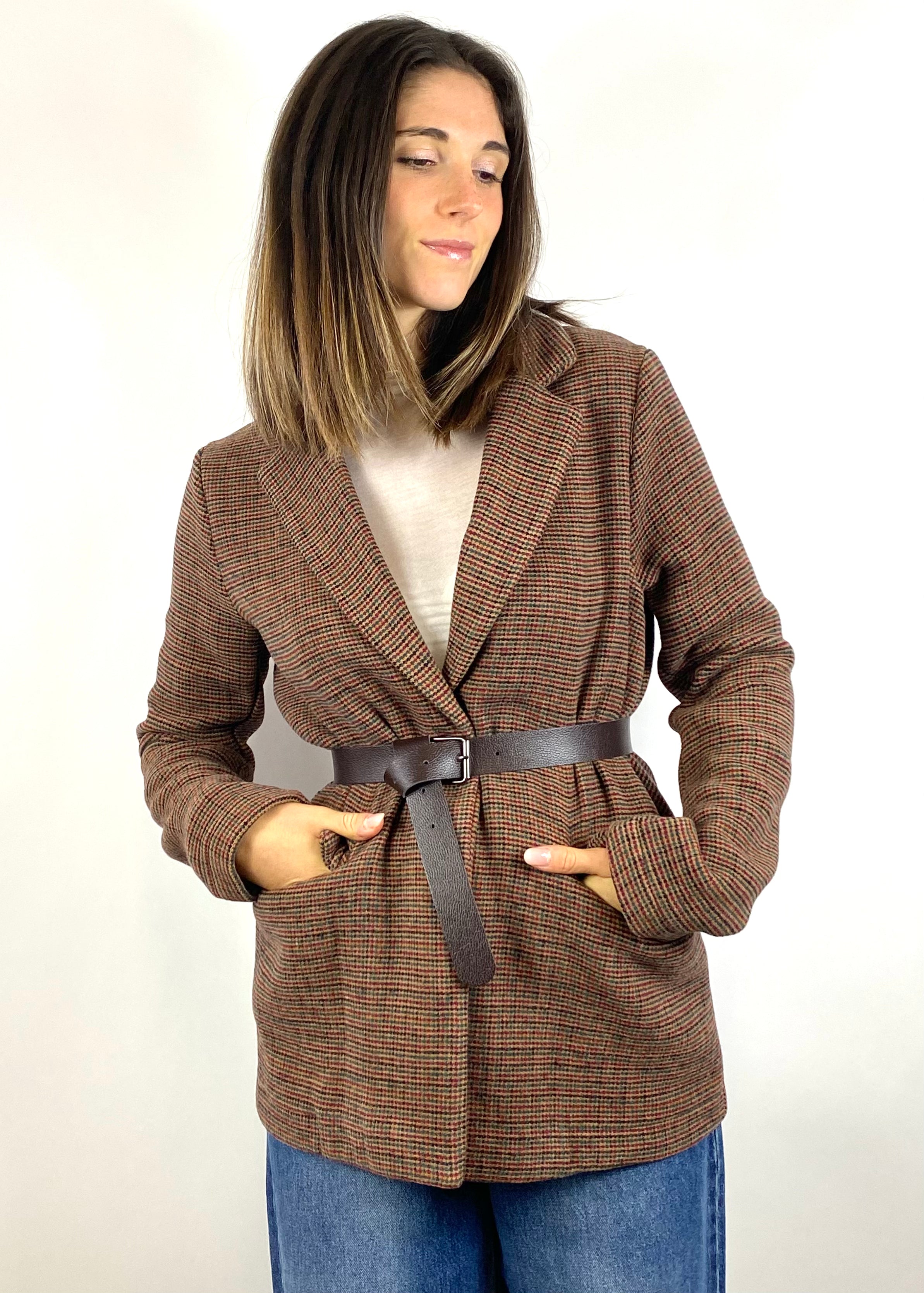 KIKISIX GIACCA MONOPETTO PIED DE POULE