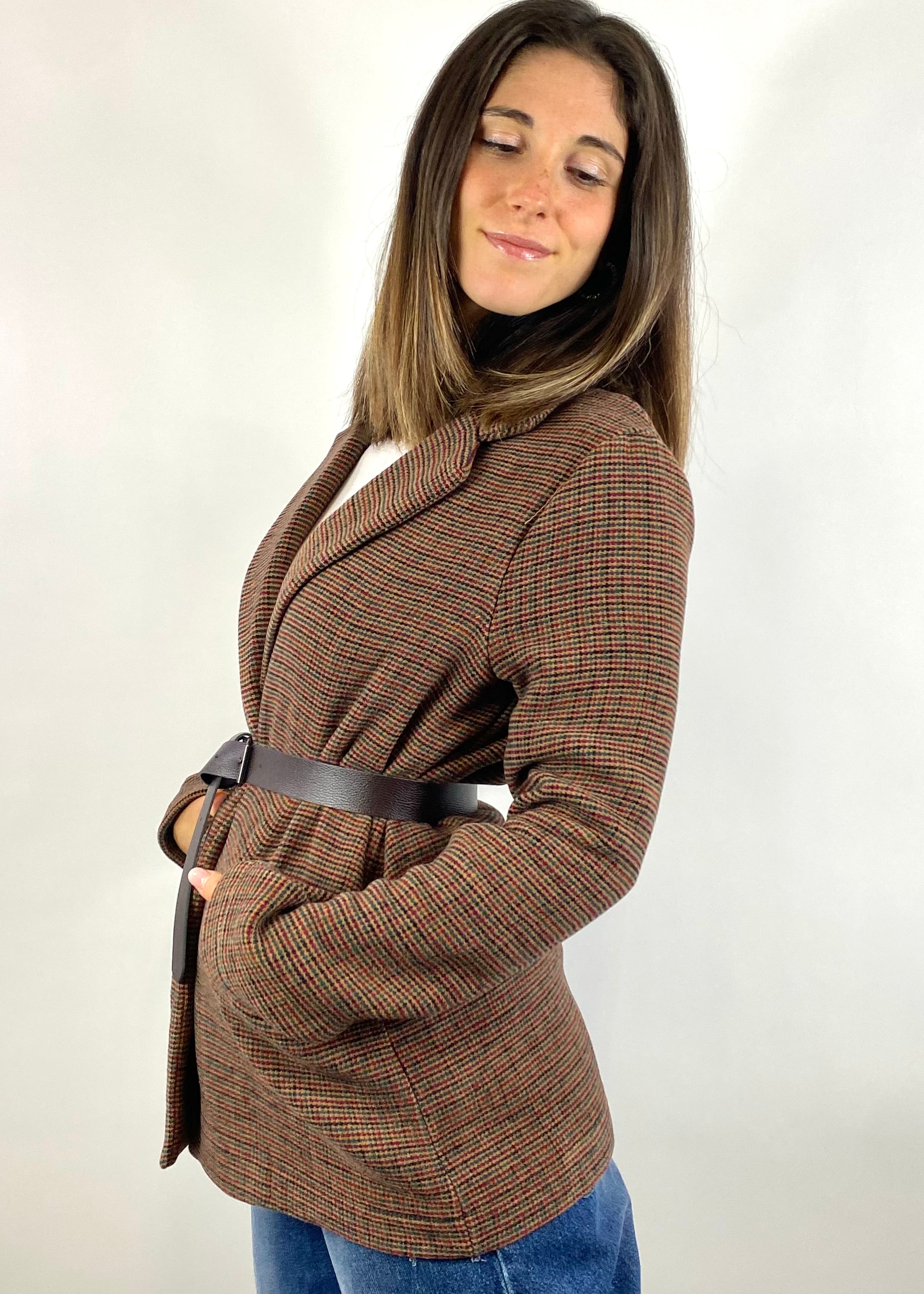 KIKISIX GIACCA MONOPETTO PIED DE POULE