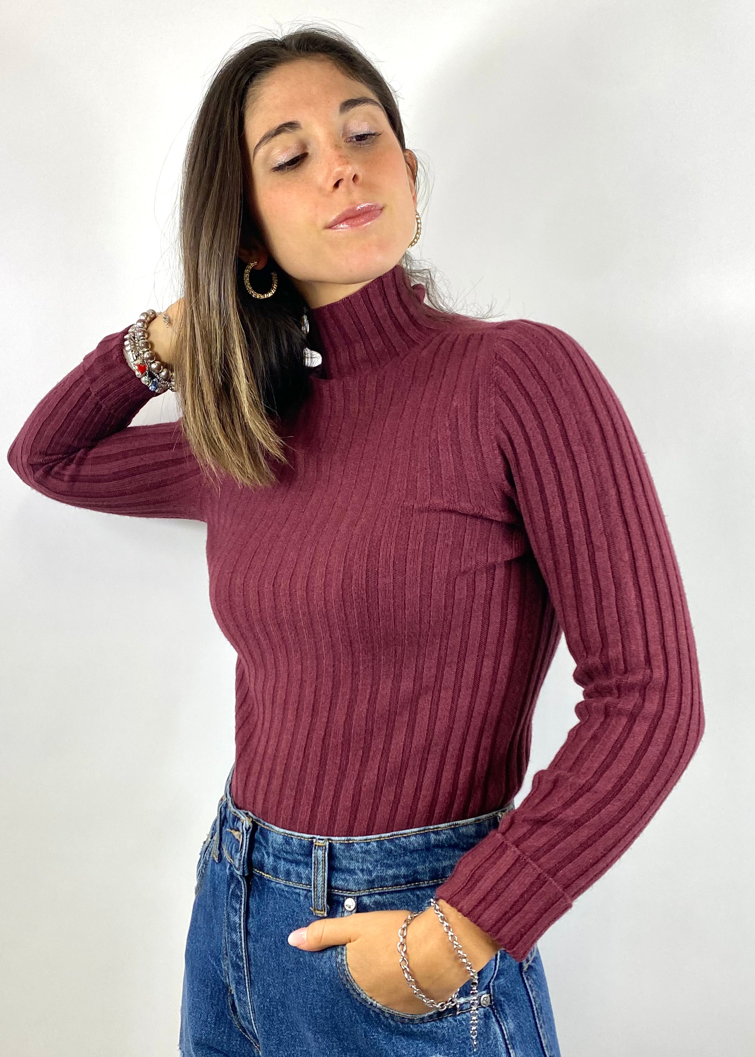 SUSY MIX MAGLIA A COSTINE BORDEAUX