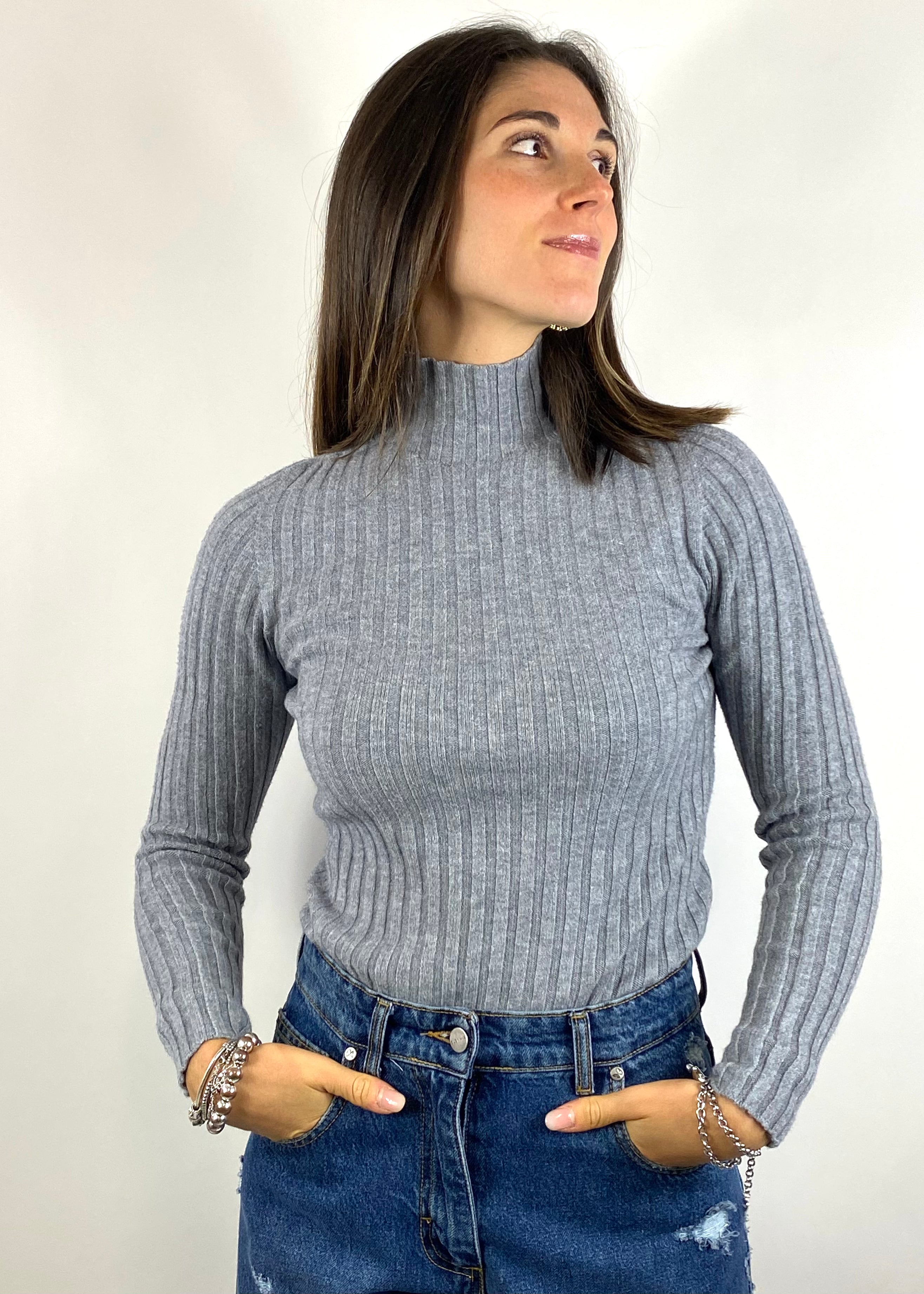 SUSY MIX MAGLIA A COSTINE GRIGIA