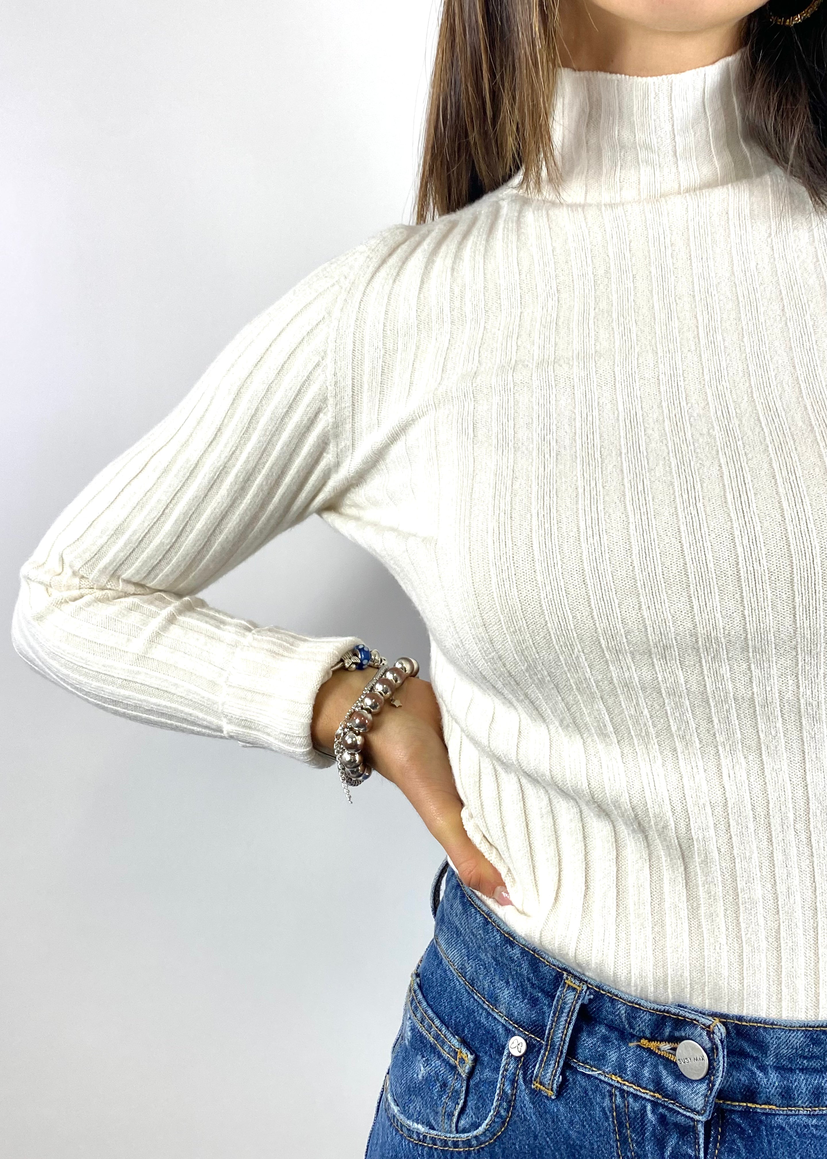 SUSY MIX MAGLIA A COSTINE CREMA