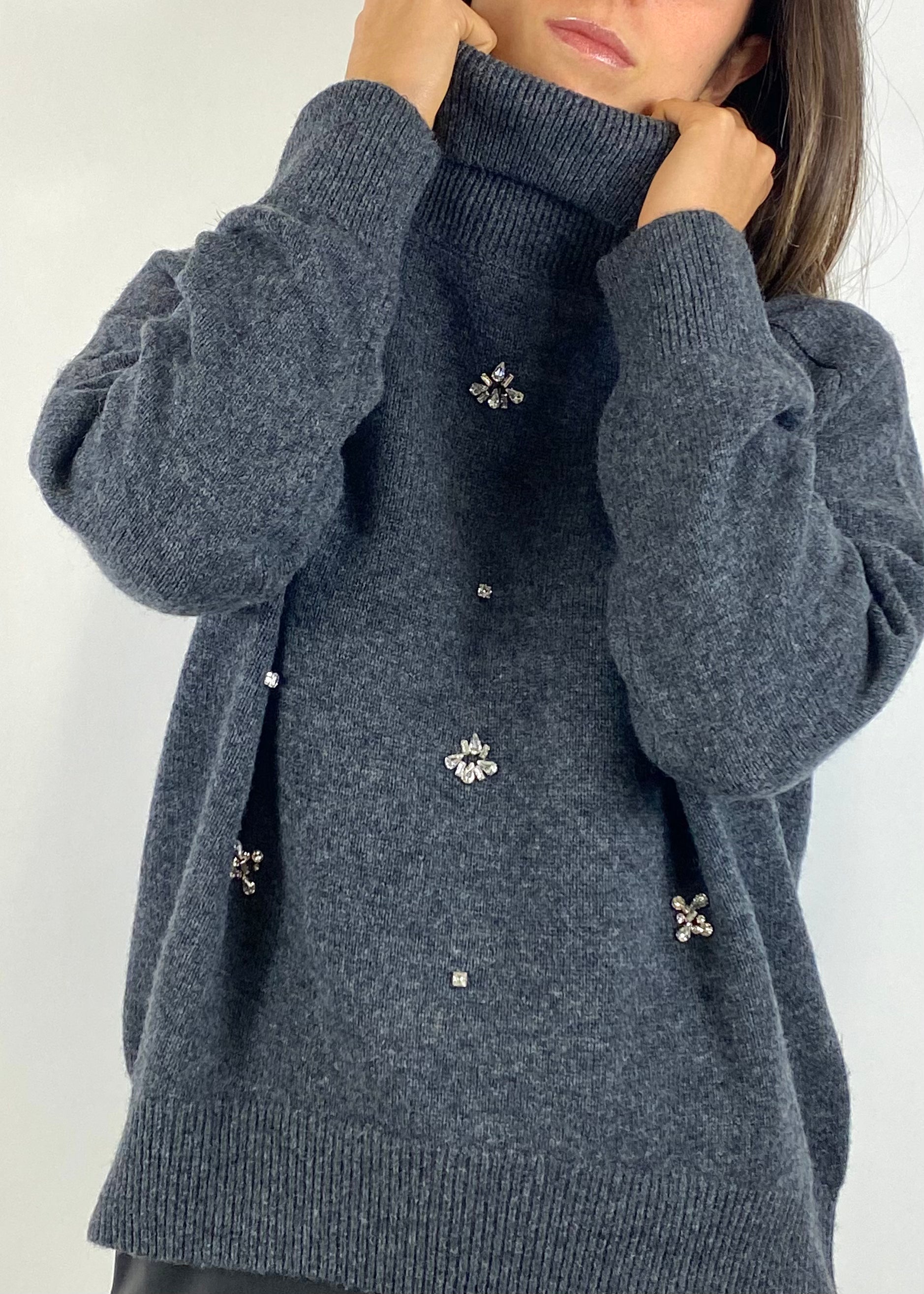 KIKISIX MAGLIONE COLLO ALTO ANTRACITE