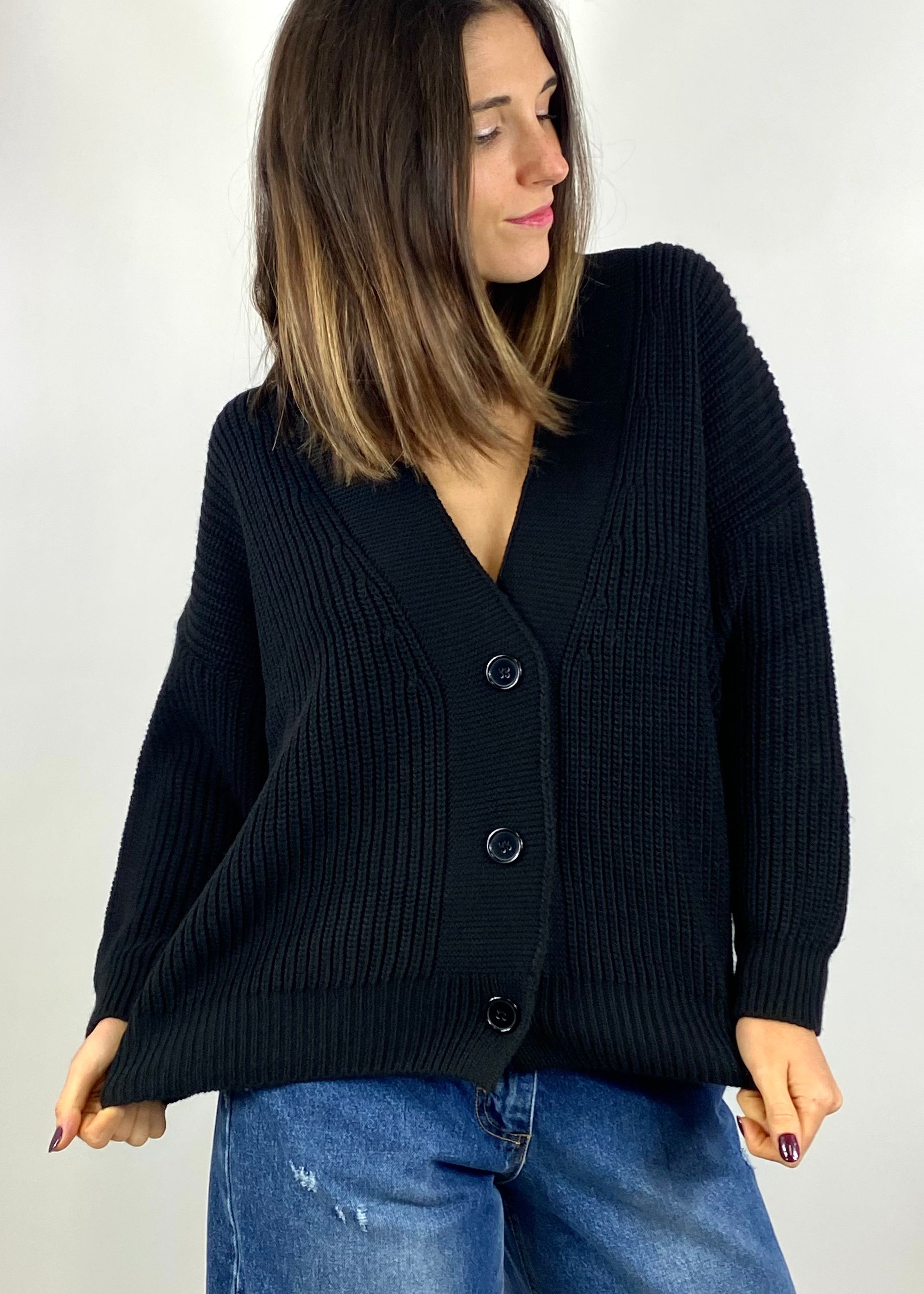 SUSY MIX CARDIGAN A COSTE NERO