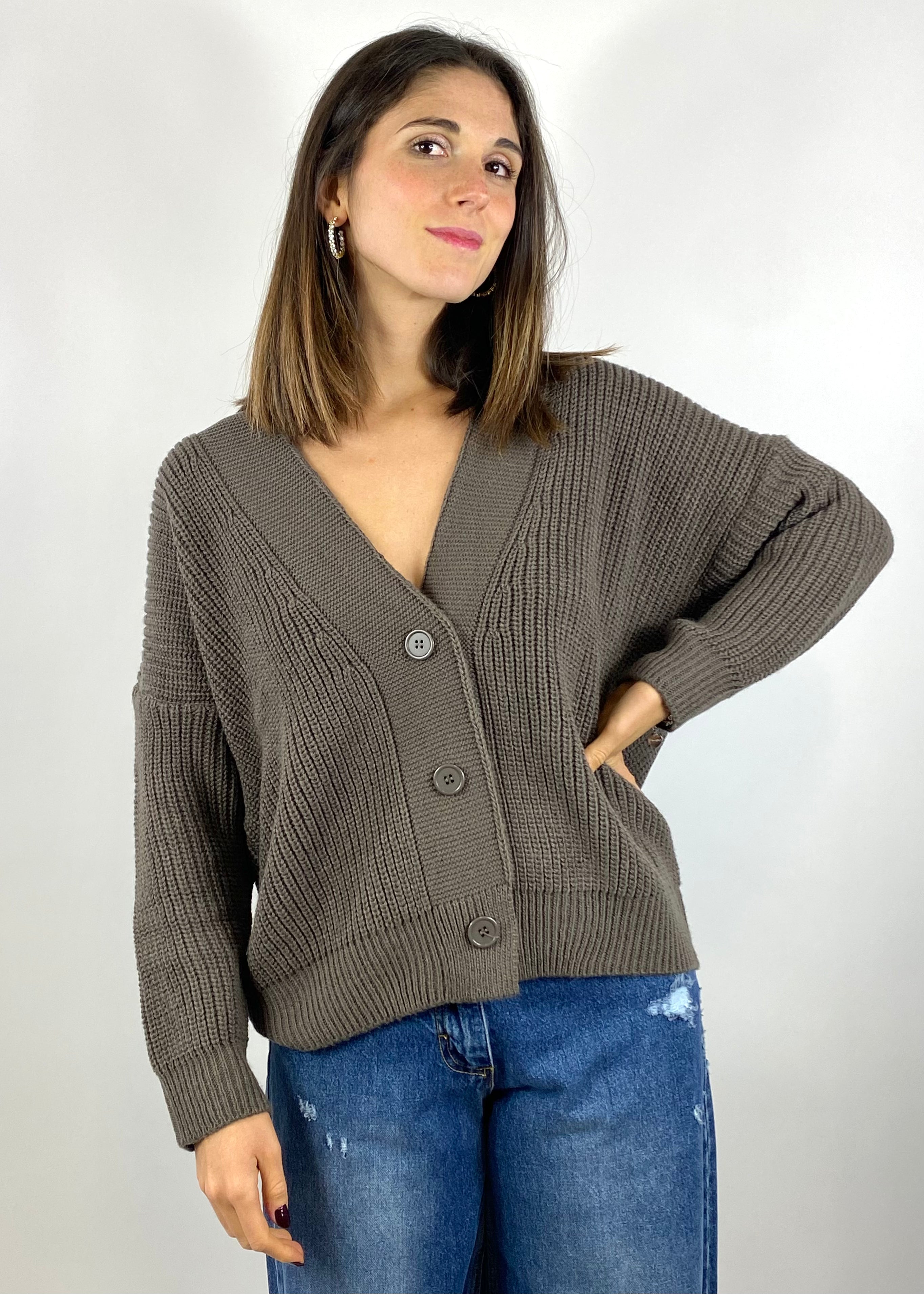 SUSY MIX CARDIGAN A COSTE TORTORA