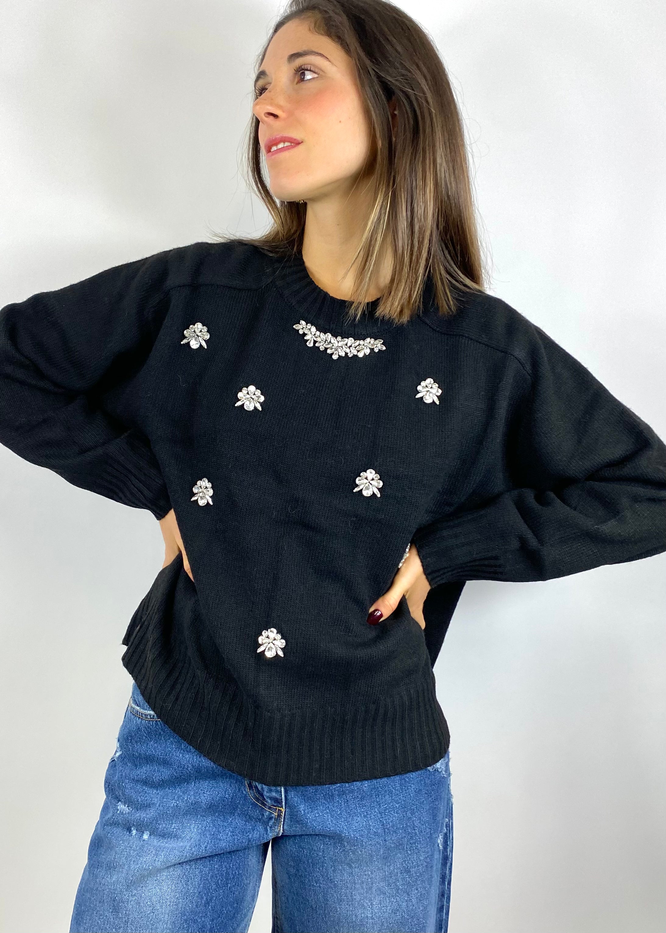 TWO WAY MAGLIONE CON STRASS NERO