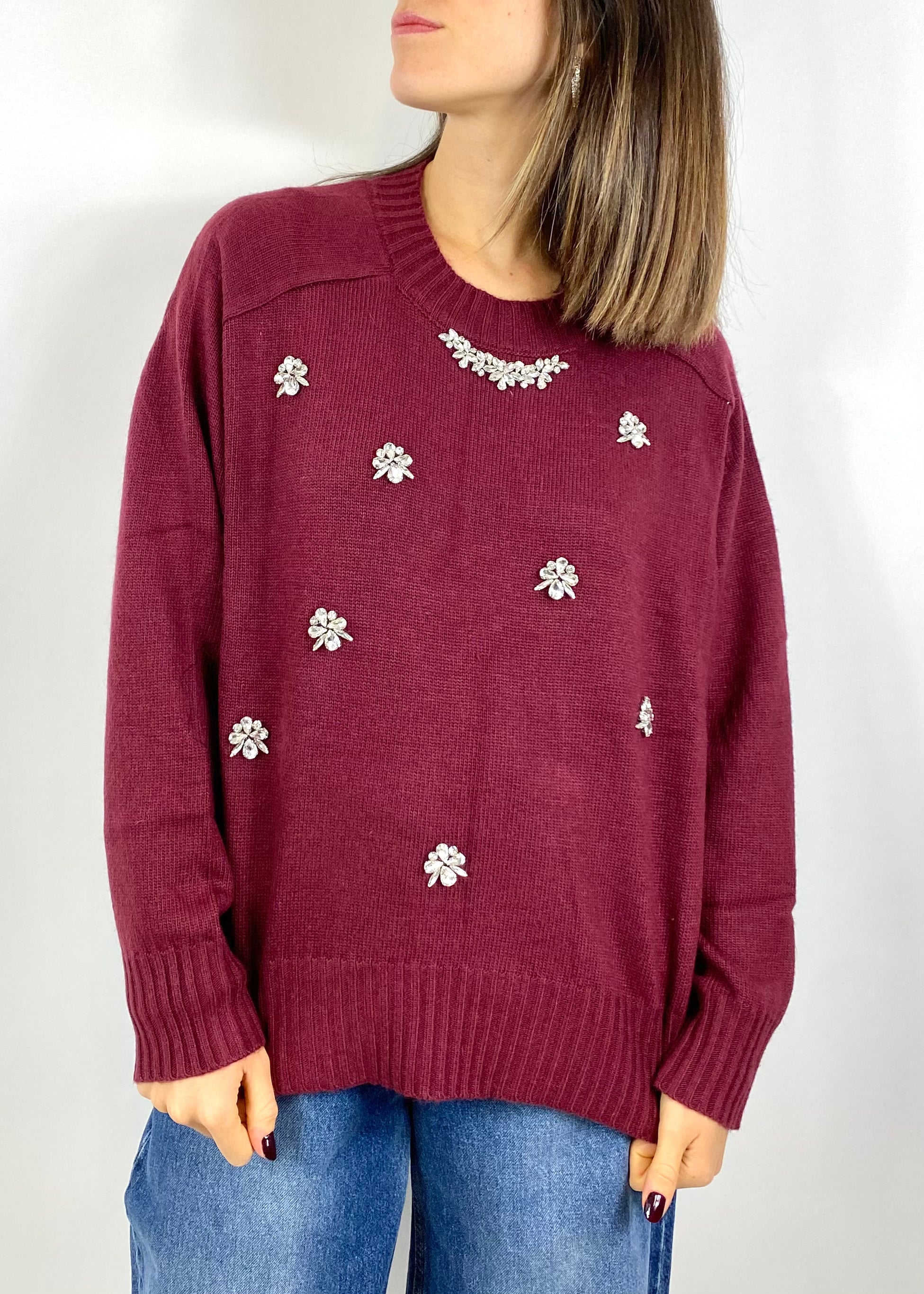 TWO WAY MAGLIONE CON STRASS BORDEAUX