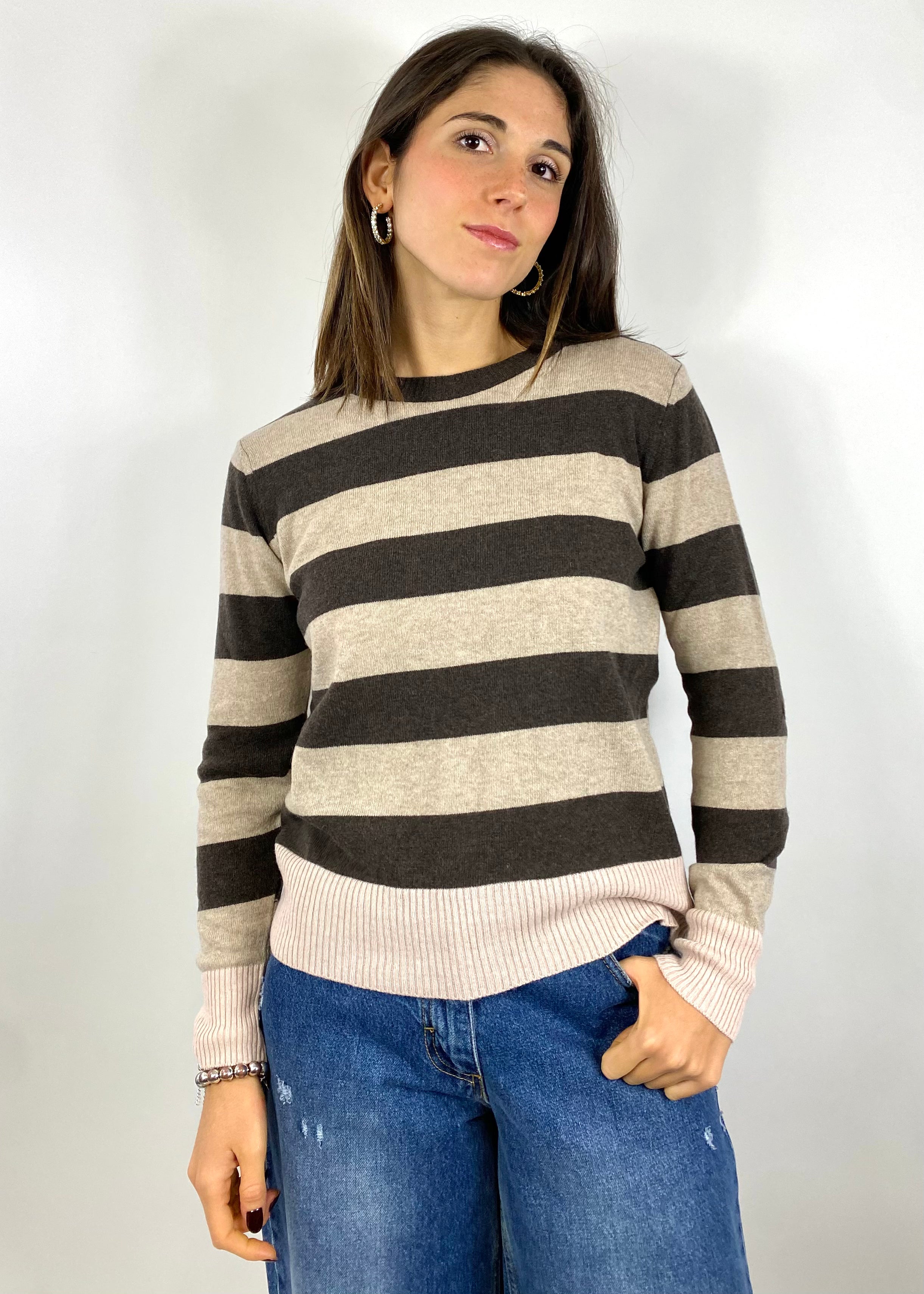 SUSY MIX MAGLIA RIGHE MORO