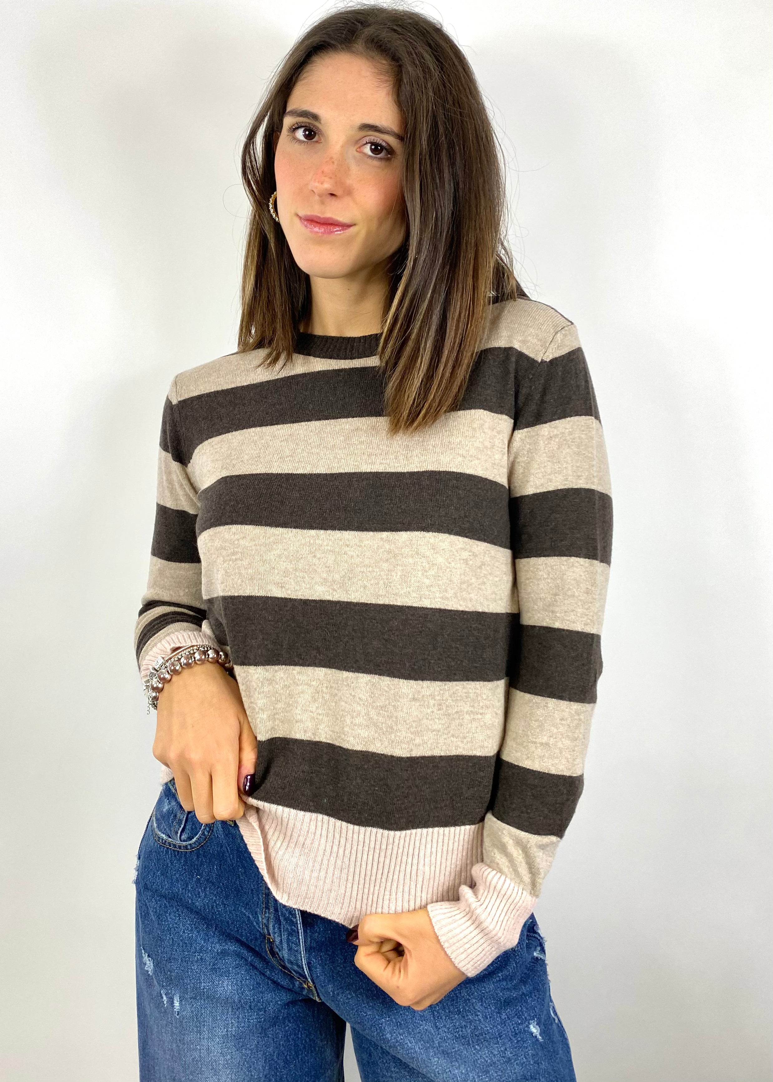 SUSY MIX MAGLIA RIGHE MORO