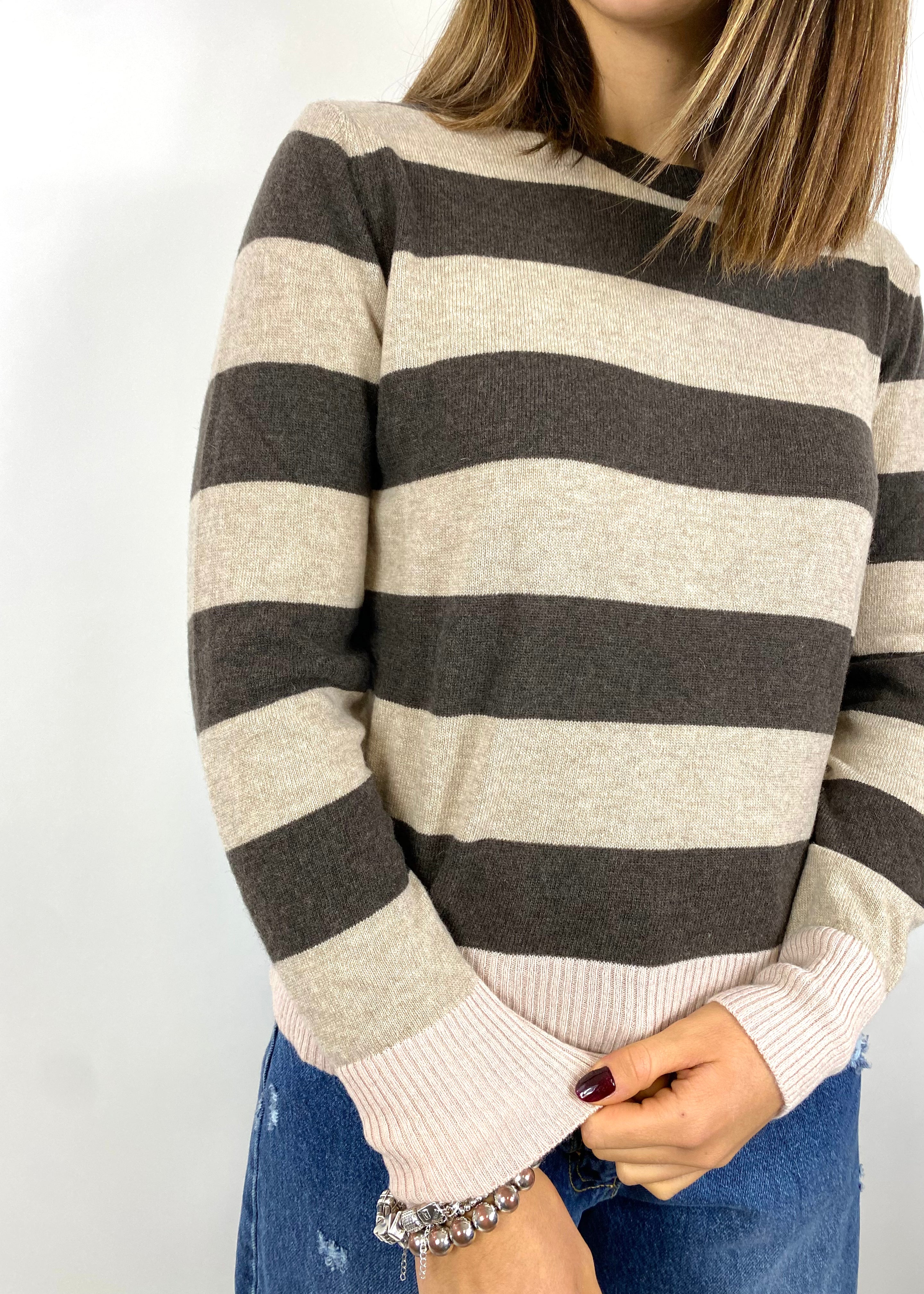 SUSY MIX MAGLIA RIGHE MORO