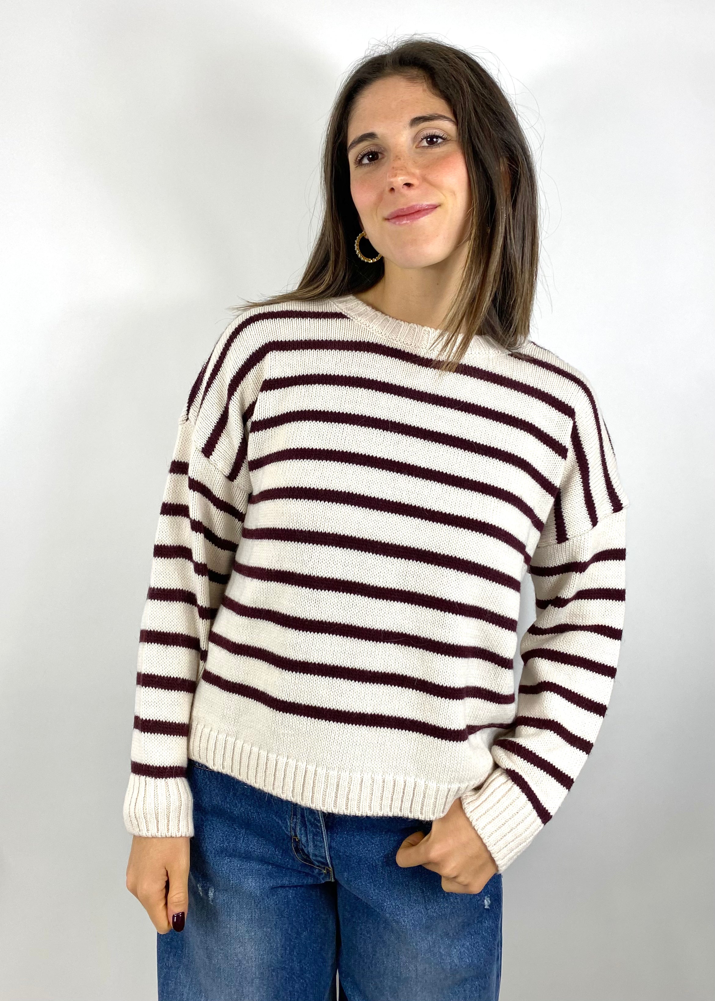 SUSY MIX MAGLIONE A RIGHE CREMA