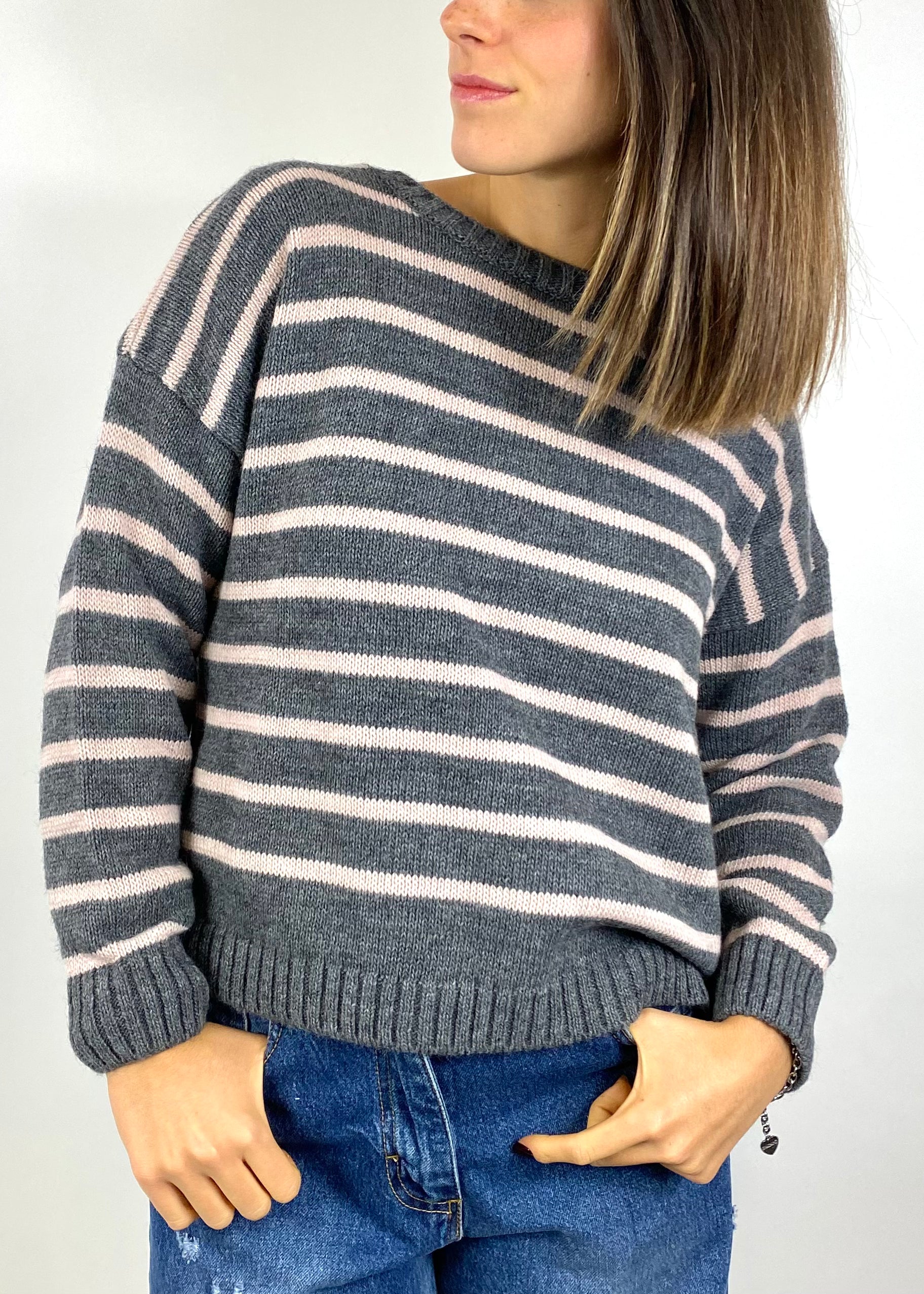 SUSY MIX MAGLIONE A RIGHE GRIGIO