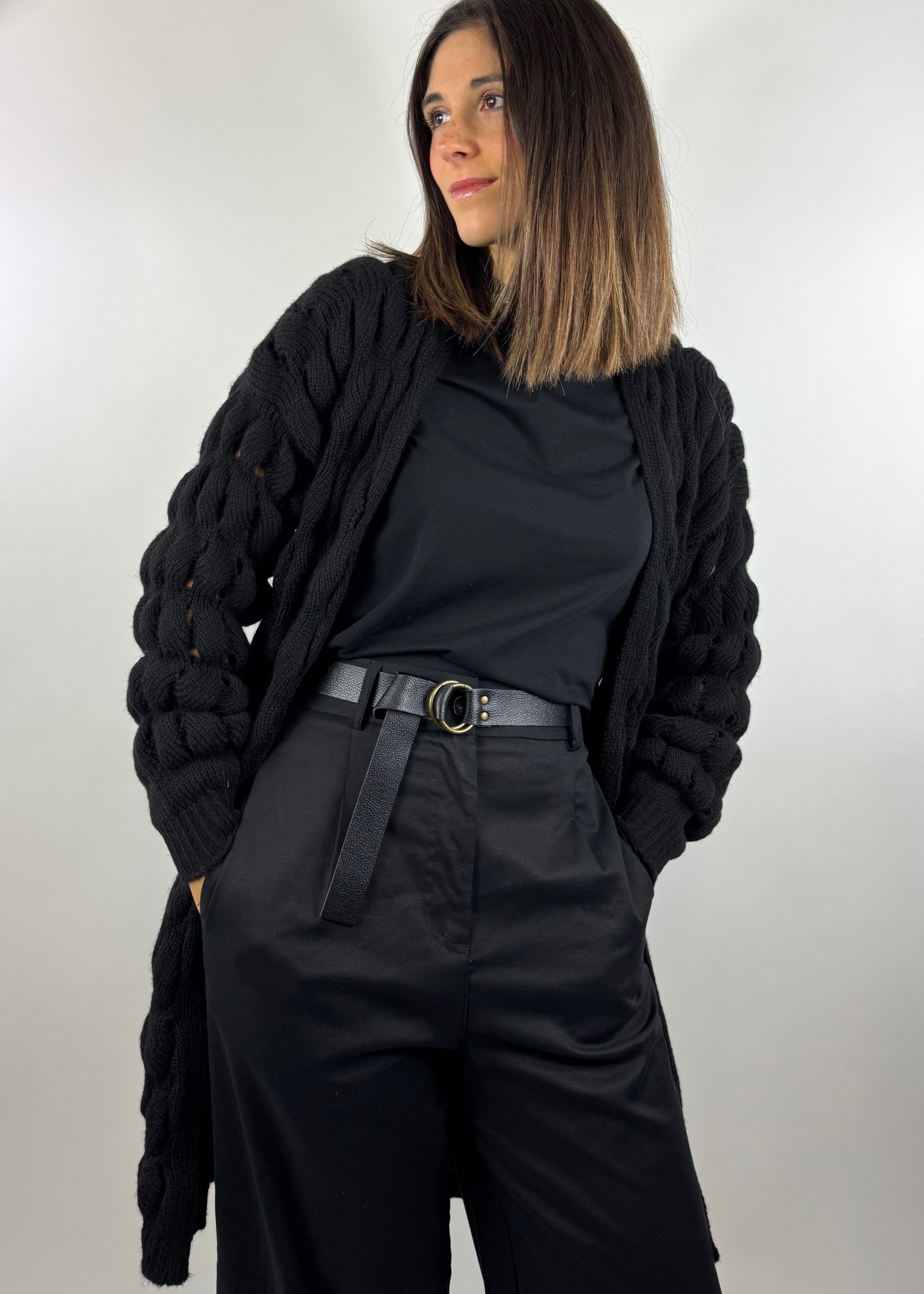 SUSY MIX CARDIGAN NERO LUNGO