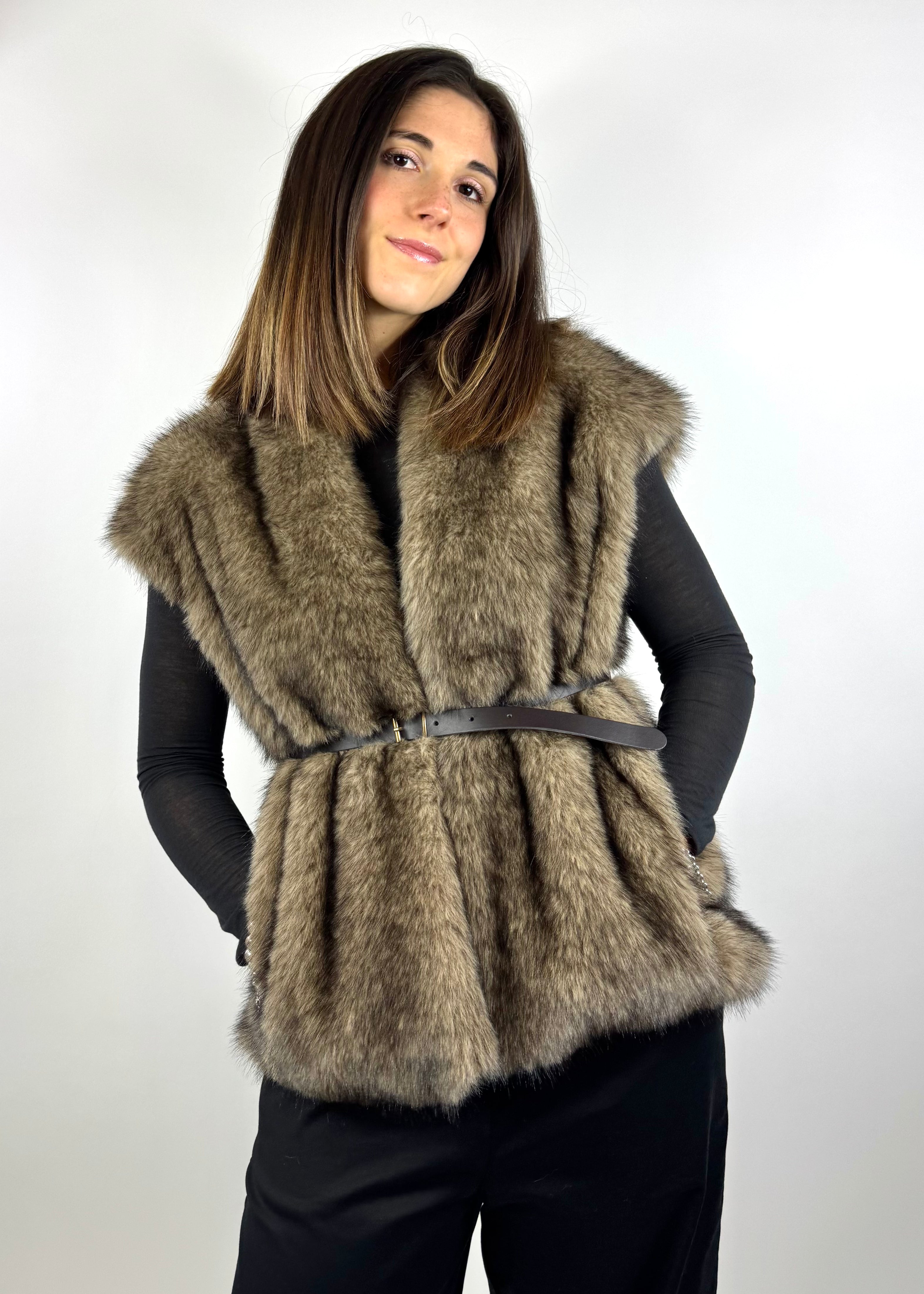 SUSY MIX GILET ECOPELLICCIA MORO