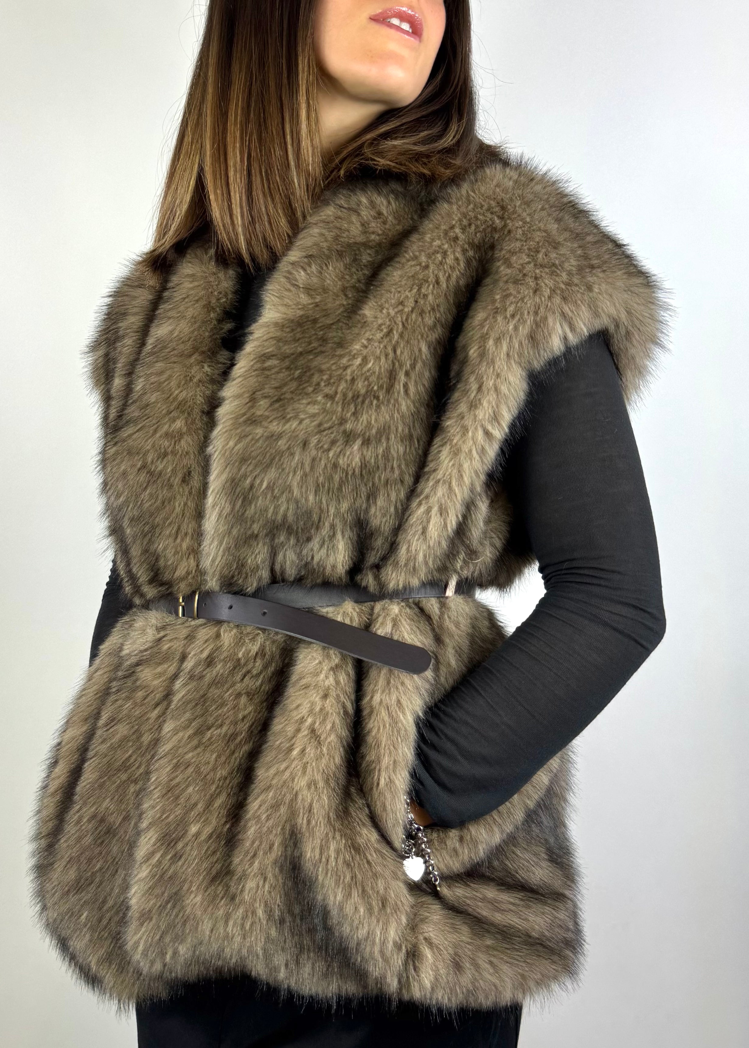 SUSY MIX GILET ECOPELLICCIA MORO