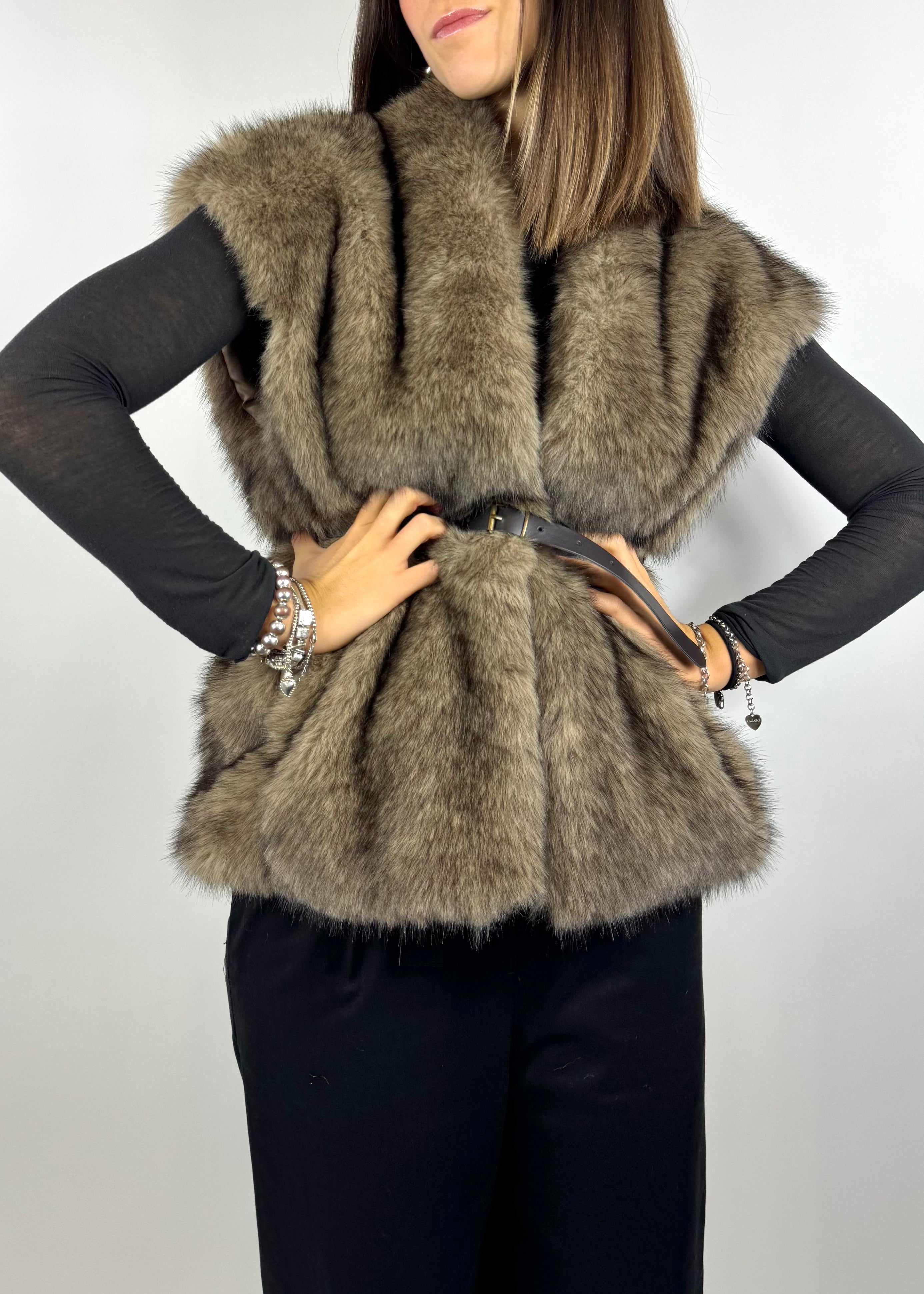 SUSY MIX GILET ECOPELLICCIA MORO