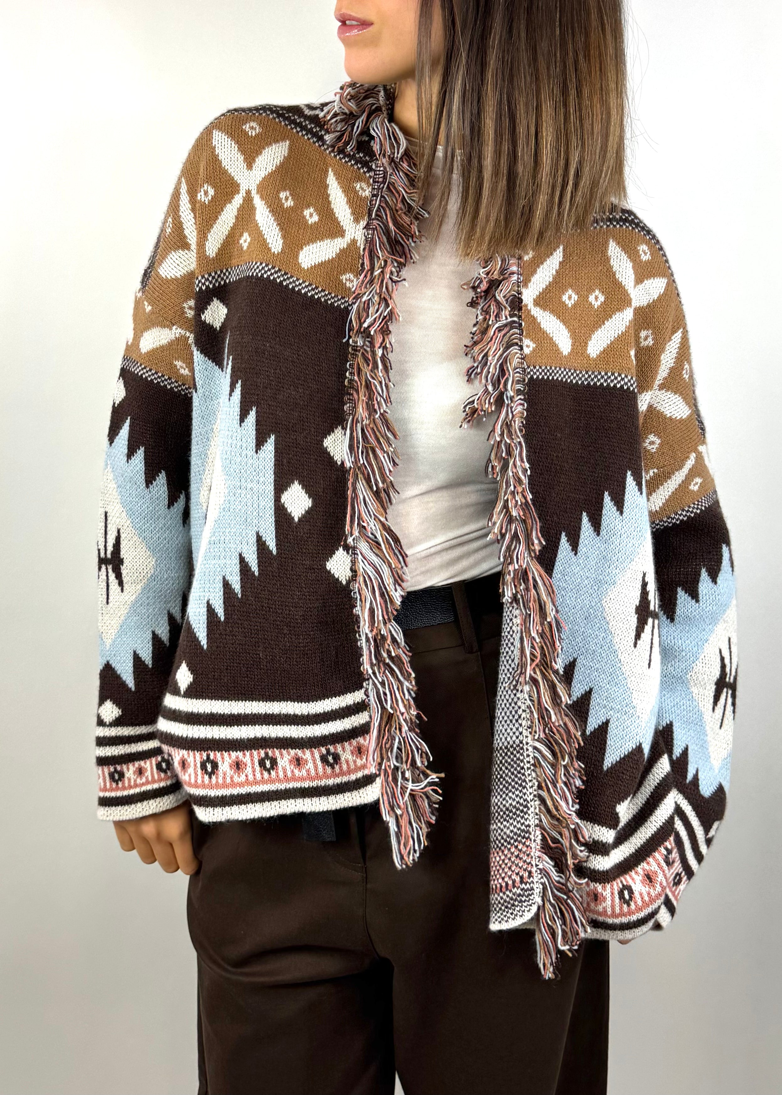 SUSY MIX CARDIGAN FRANGE CELESTE