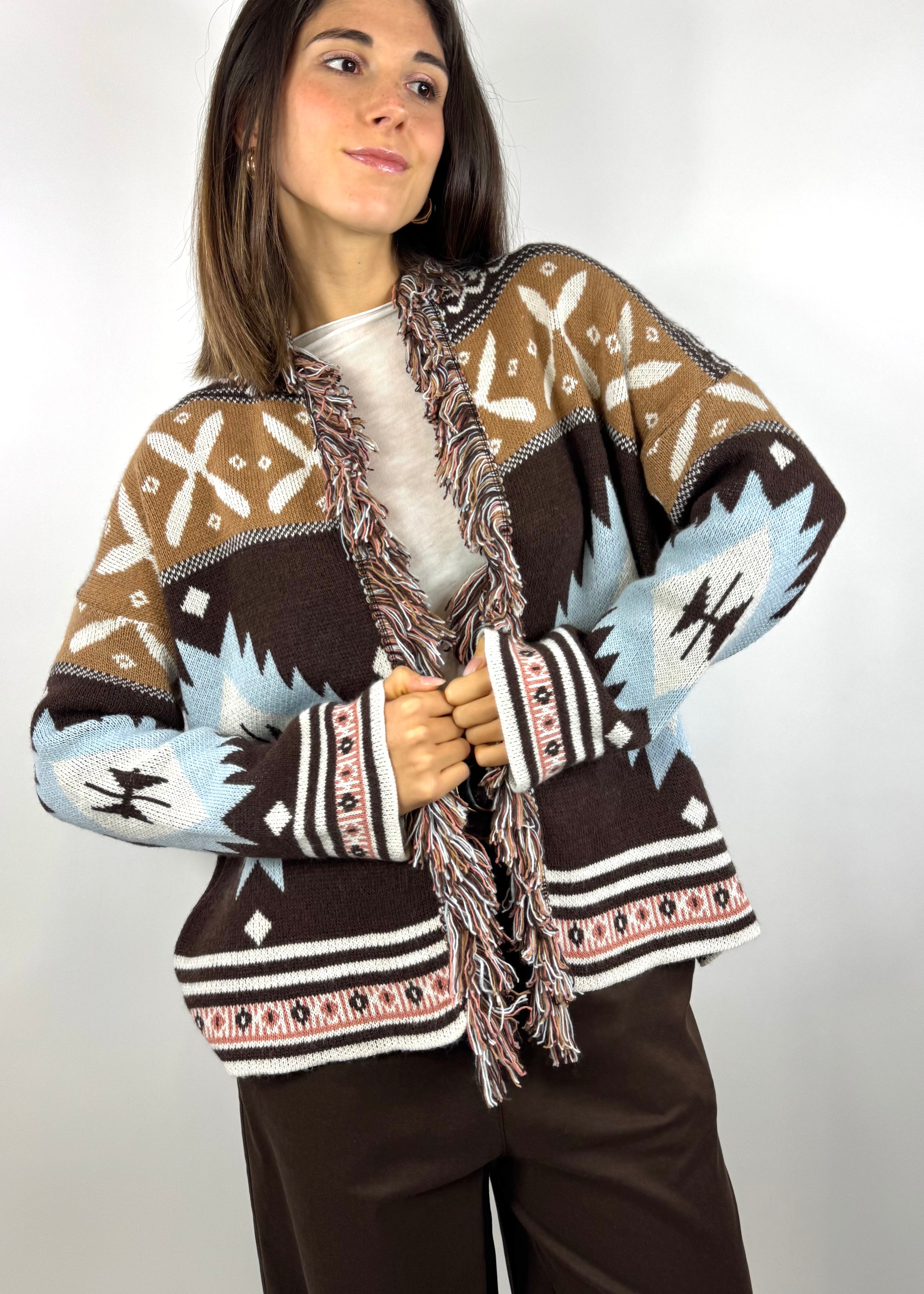 SUSY MIX CARDIGAN FRANGE CELESTE