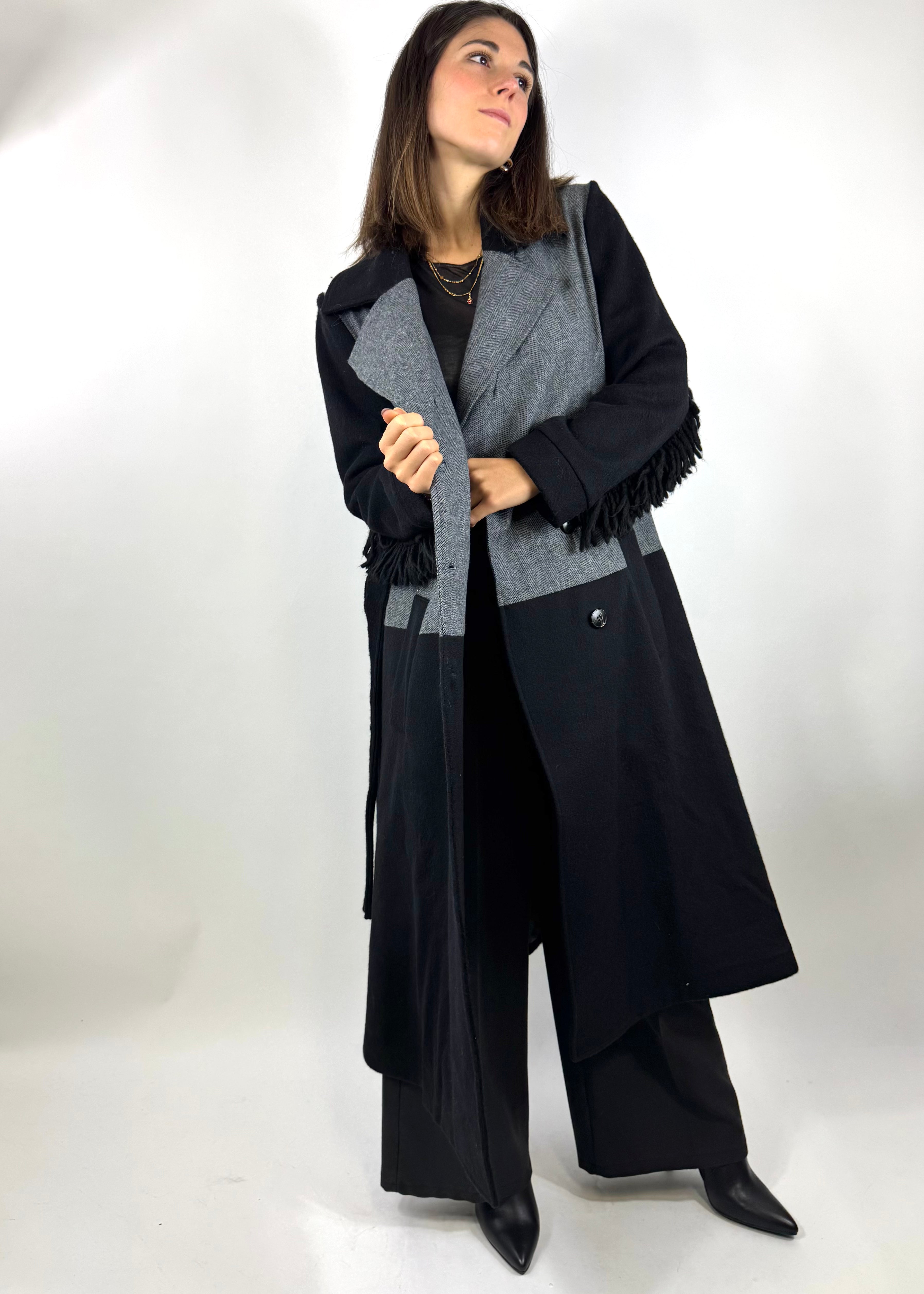 SUSY MIX CAPPOTTO VESTAGLIA NERO E GRIGIO