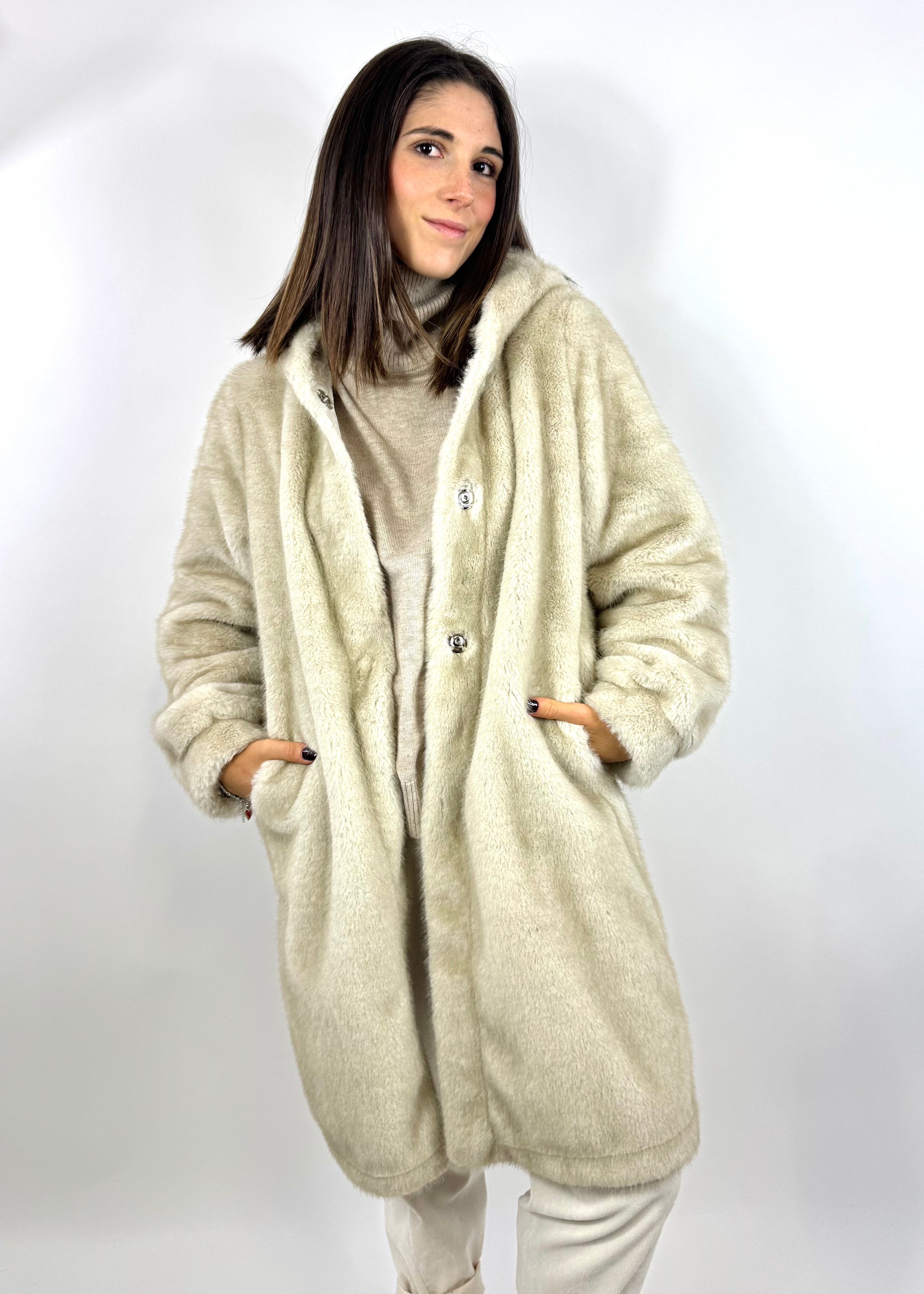 SUSY MIX PELLICCIA BEIGE CON CAPPUCCIO