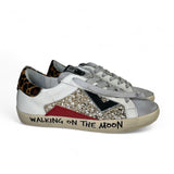 4B12 Sneaker donna in pelle bianca suede glitter