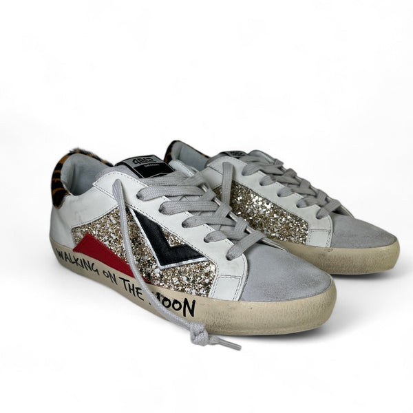 4B12 Sneaker donna in pelle bianca suede glitter