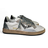 4B12 Sneaker donna in pelle bianca e inserti in suede grigio e tortora