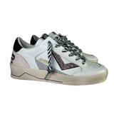 4B12 Sneaker donna in pelle bianca con dettagli glitter e gonfietto pitonato lilla