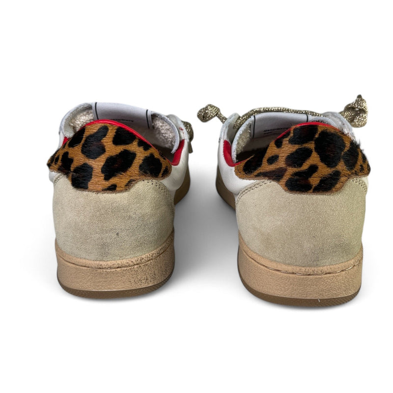 4B12 Sneaker donna in pelle bianca gonfietto leopardato