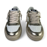 4B12 Sneaker donna in pelle bianca laminato oro