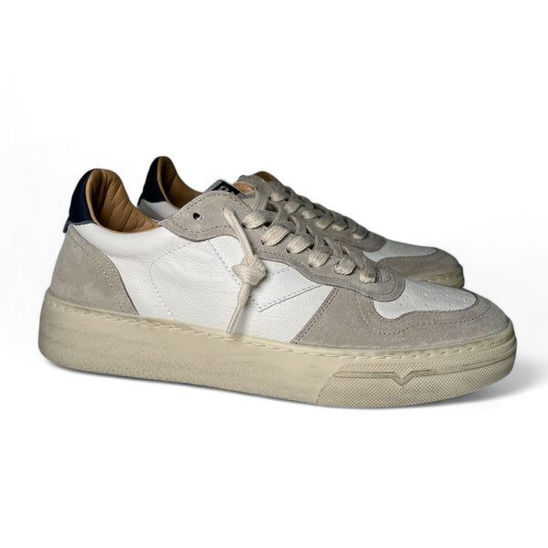 4B12 Sneaker uomo in pelle bianca rifinita in suede sabbia