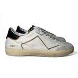 4B12 Sneaker uomo in pelle bianca rifinita in suede sabbia