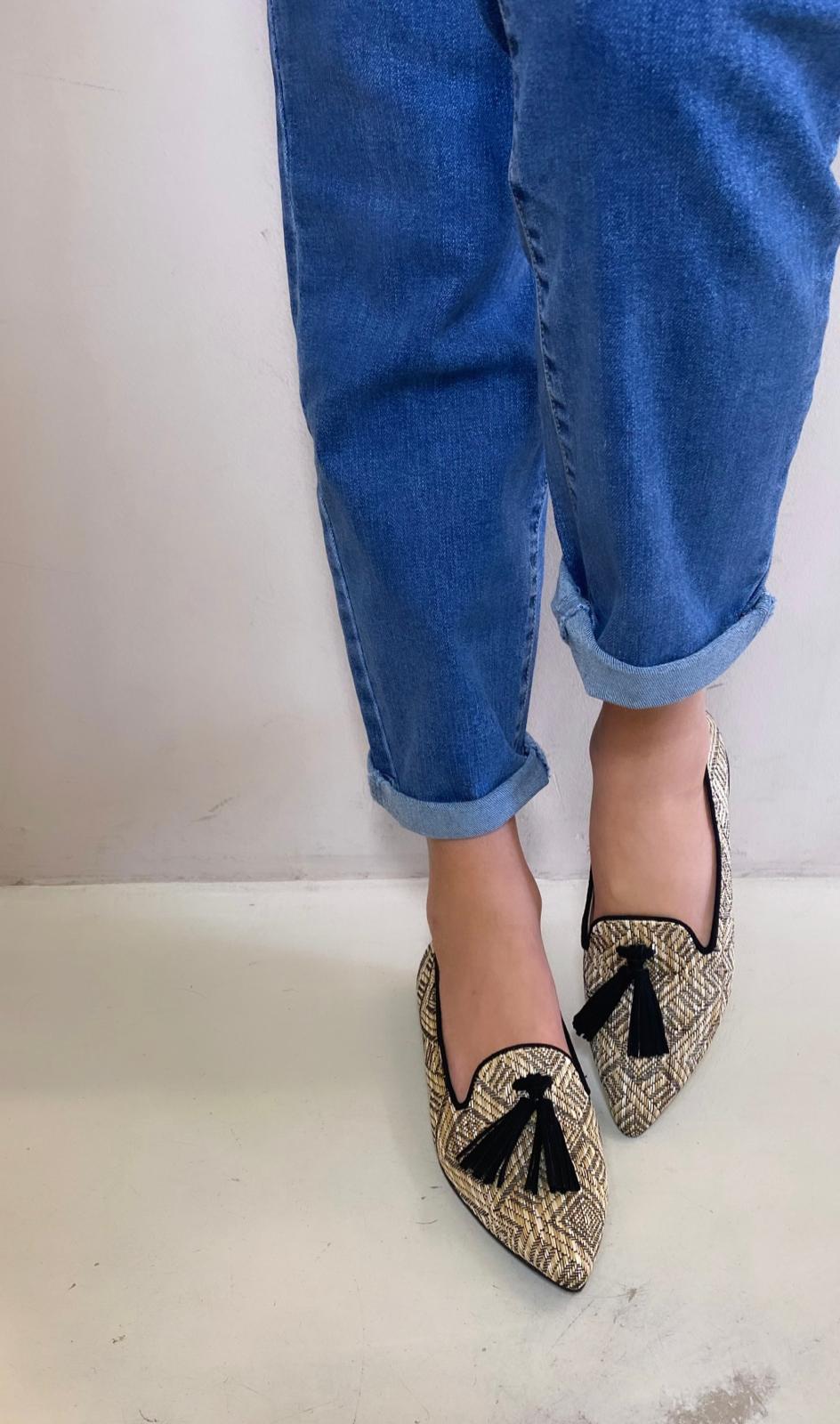 Bottega Lotti Slipper Donna con nappine Nero Rafia