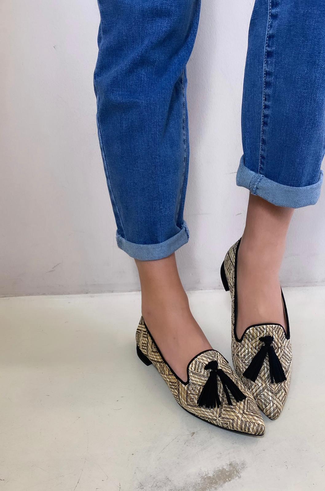 Bottega Lotti Slipper Donna con nappine Nero Rafia