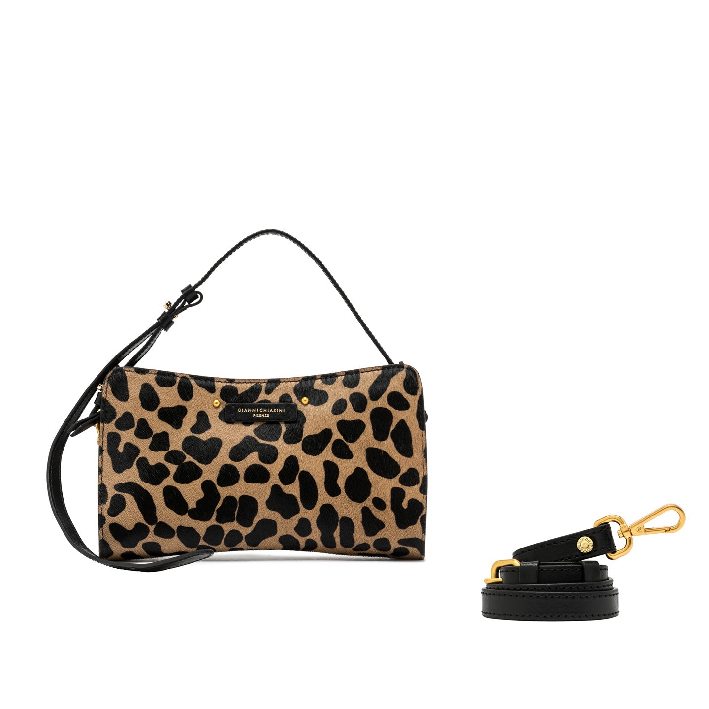 Ginni Chiarini Borsa modello baguette in pelle keira leo nero