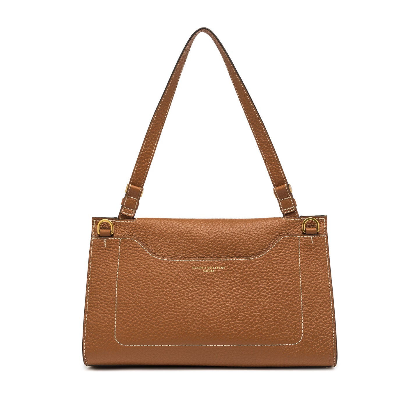 Gianni Chiarini borsa a spalla in pelle grana maxi color caramello con tracolla removibile