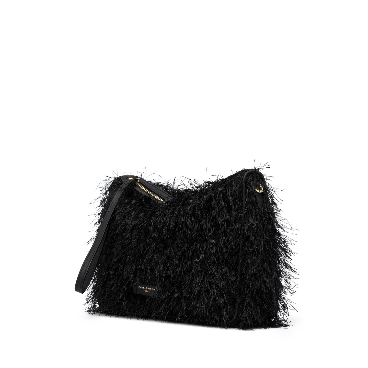 Gianni Chiarini borsa donna in pelle nero e tessuto sfrangiato con micro coriandoli